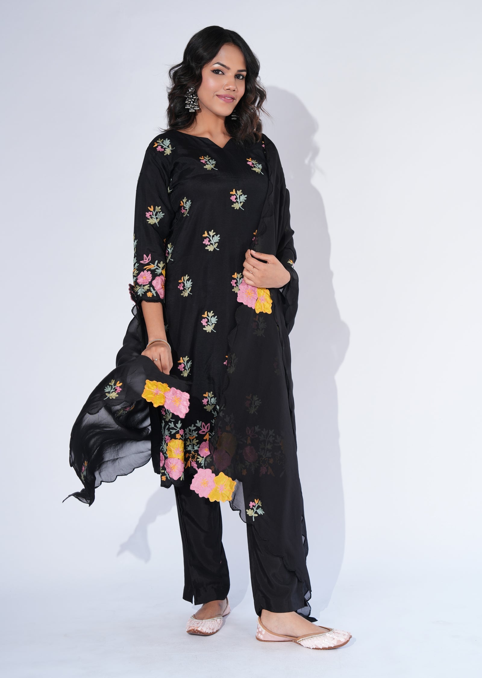 Black Silk Straight cut Suit