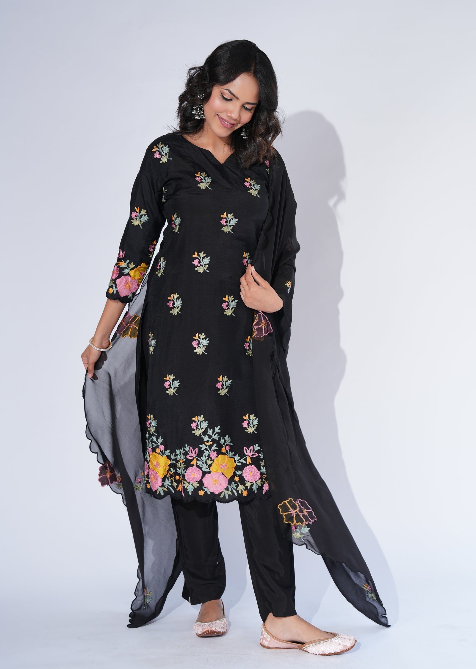 Black Silk Straight cut Suit