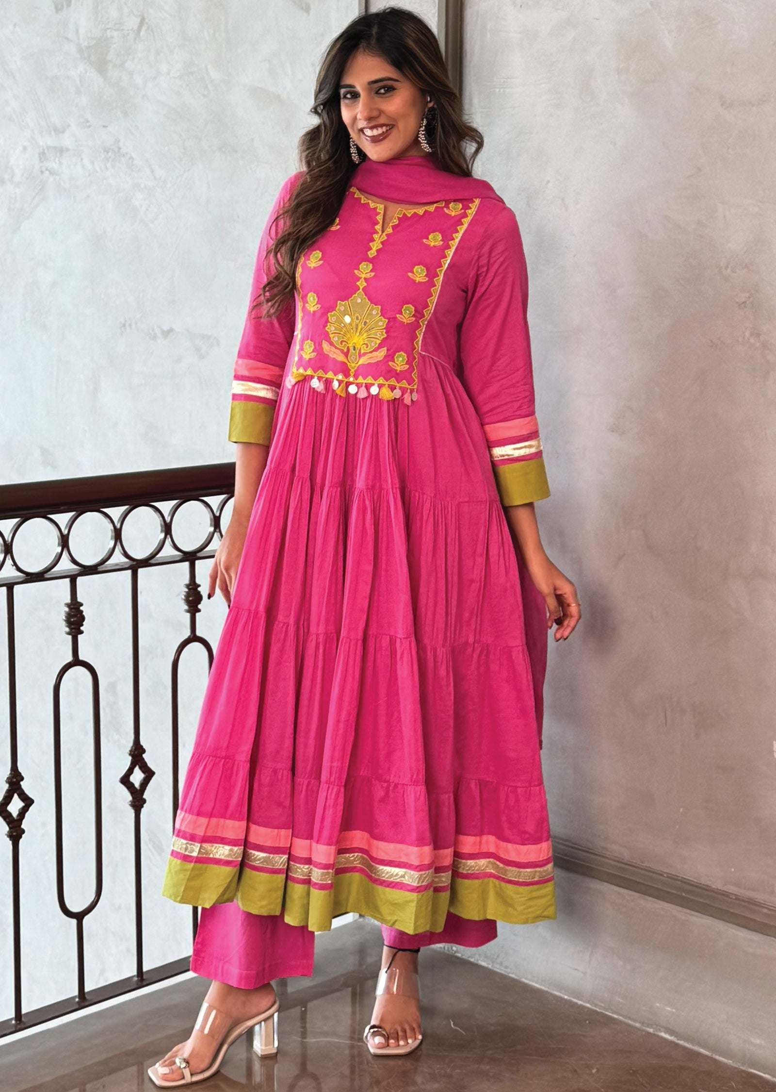 anarkali dress cotton Pink Suit Size:06 Long Sleeve Maxi Dresses black-tie event dress rental The threequarter sleeves offer