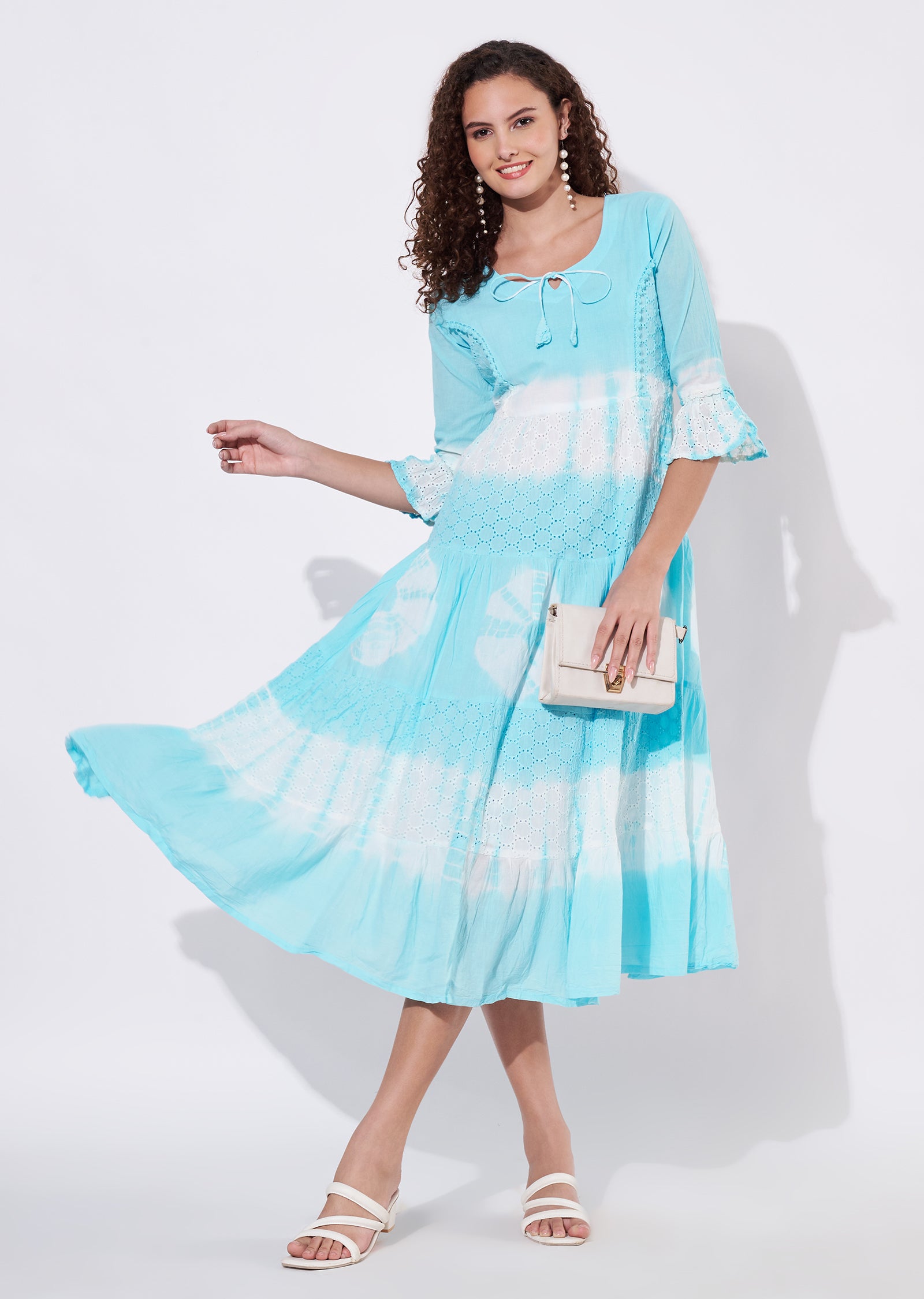 Sea Blue Cotton Frock Kurti