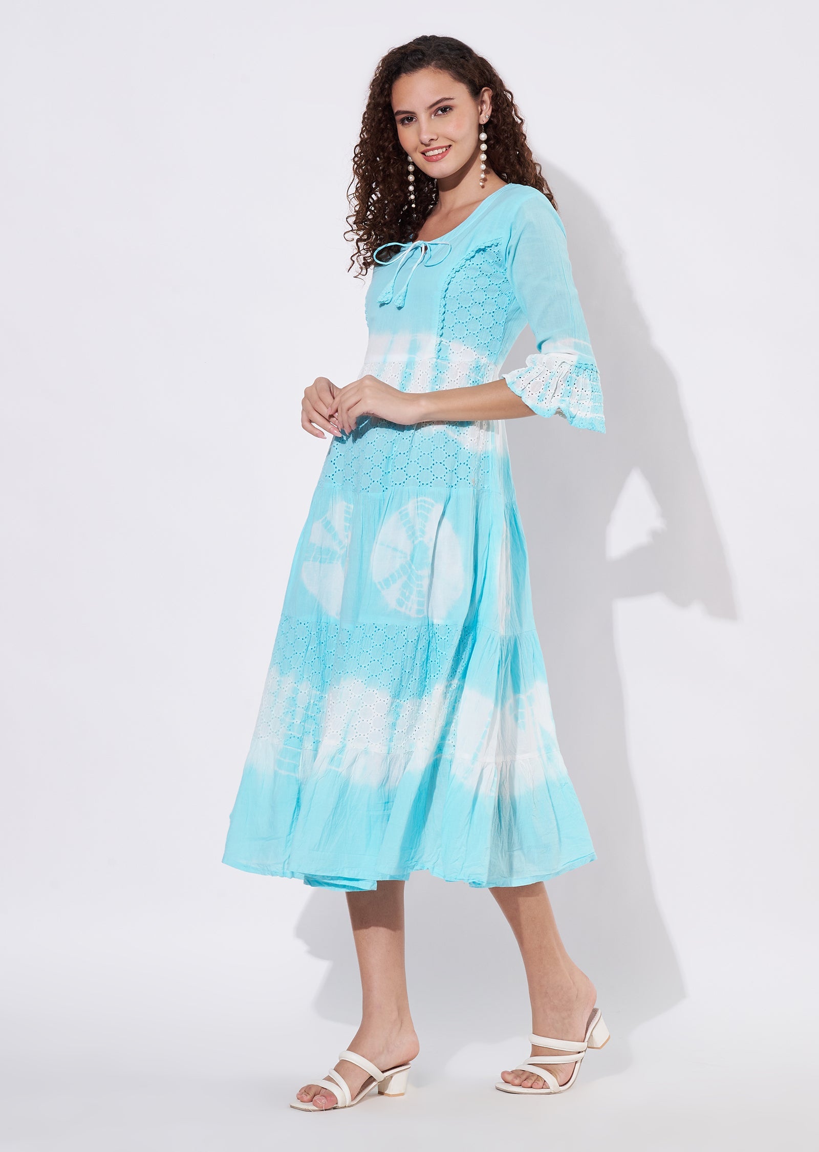Sea Blue Cotton Frock Kurti