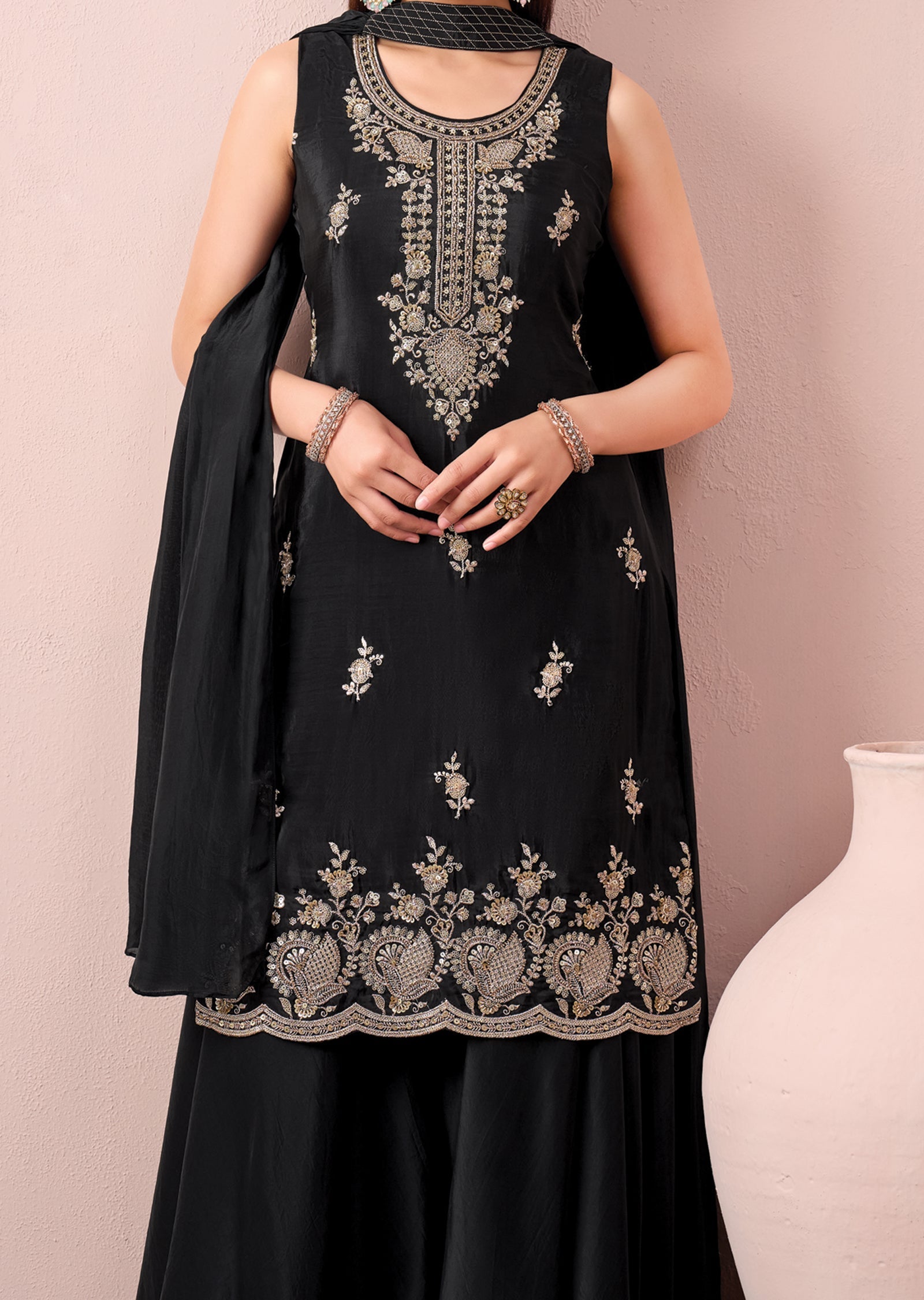Black Chinnon Sharara set