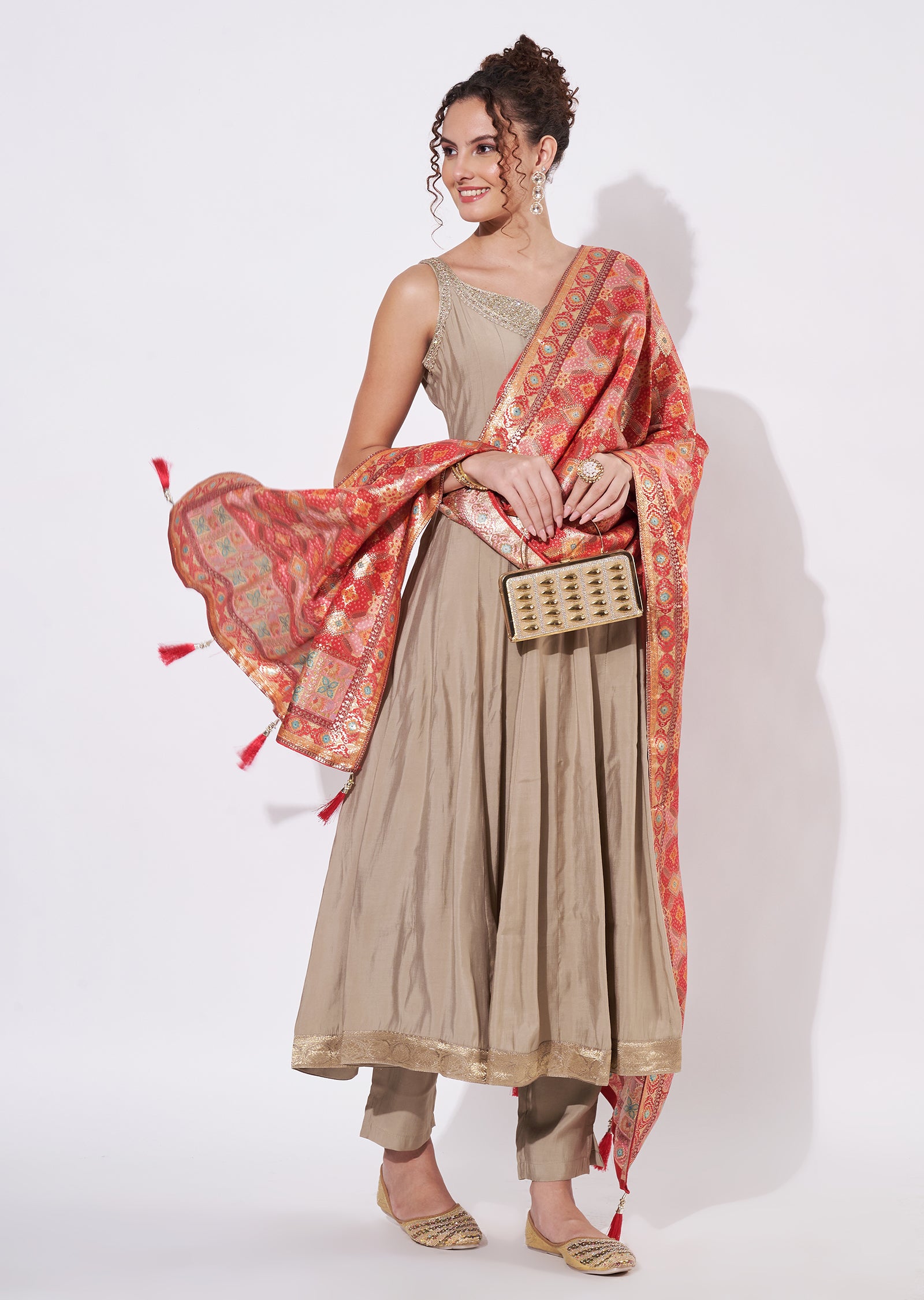 Beige Silk Anarkali Suit