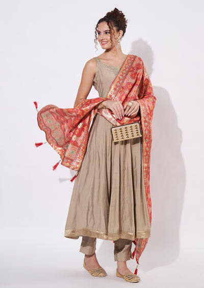 Beige Silk Anarkali Suit