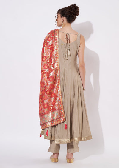 Beige Silk Anarkali Suit