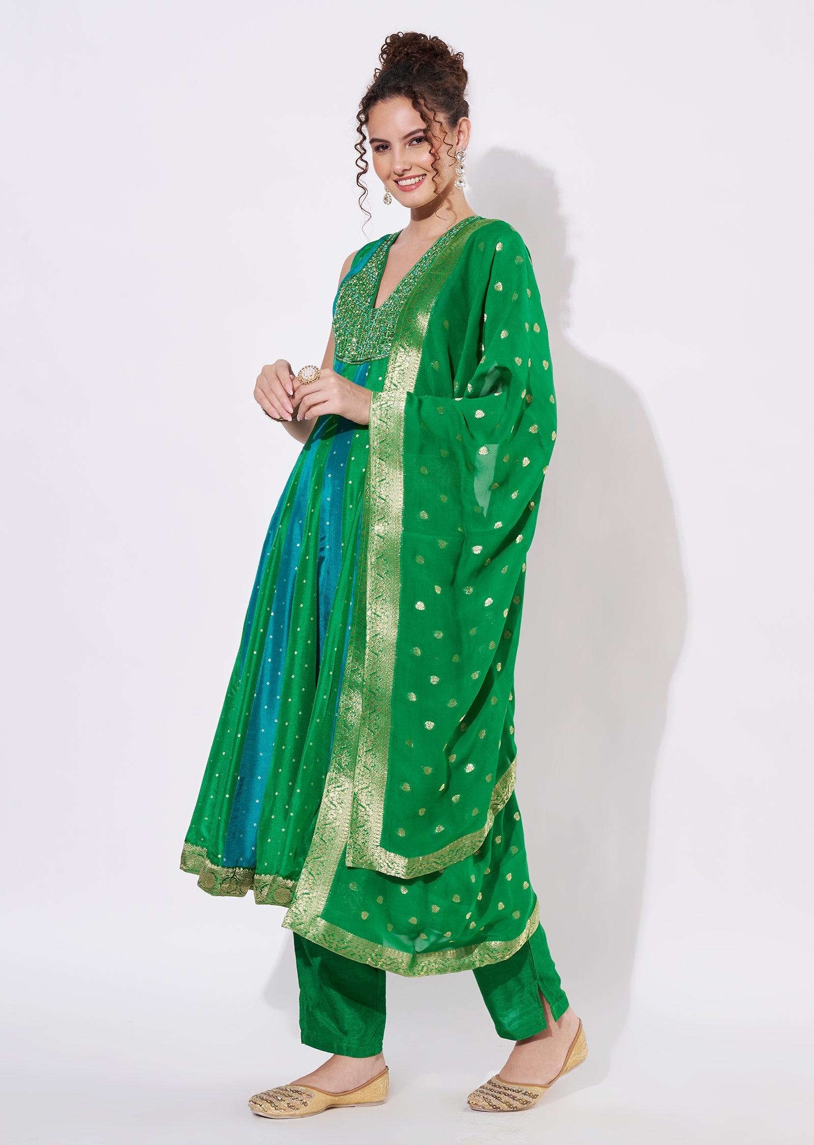 Green Silk Anarkali Suit