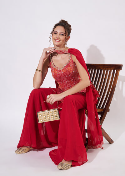 Pink Tissue Sharara Set
