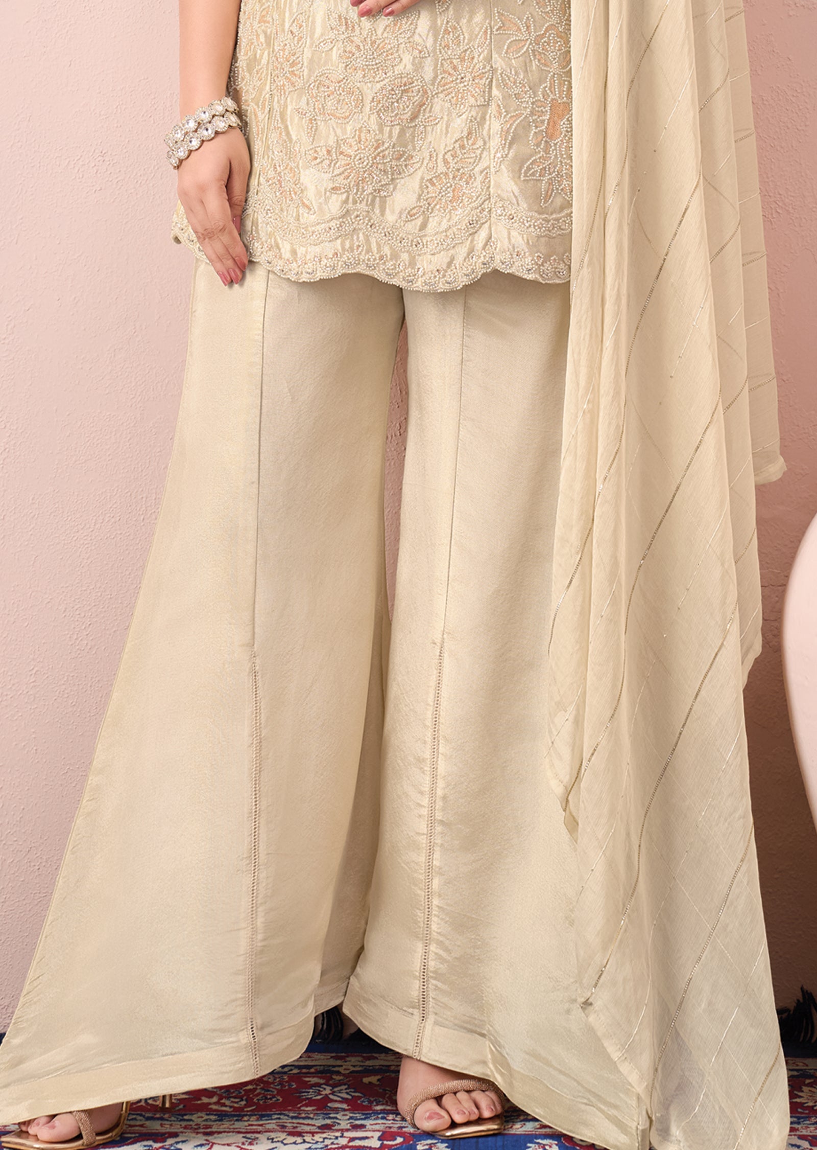 Cream Tissue Sharara Set