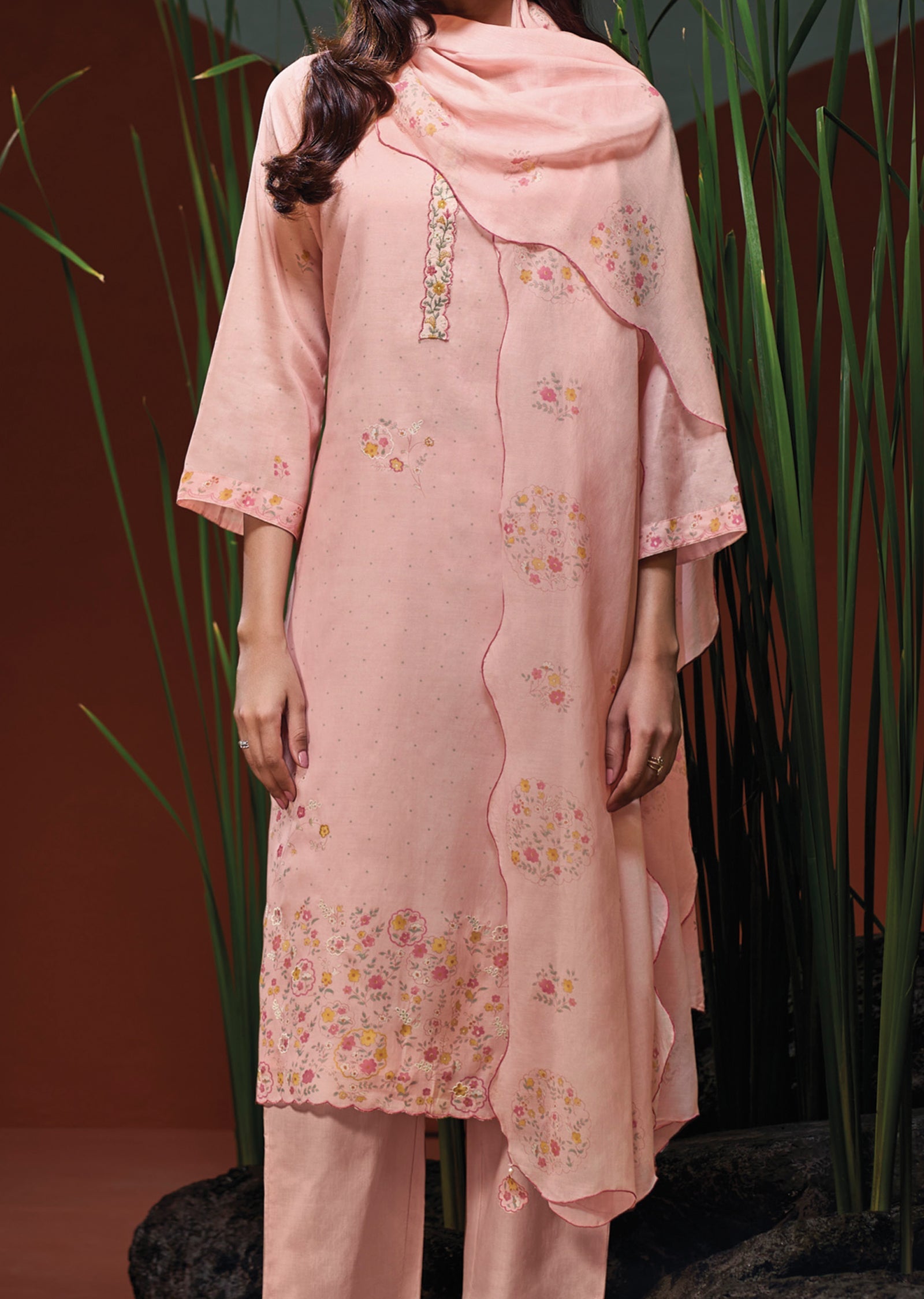 Pink Muslin Straight cut Suit