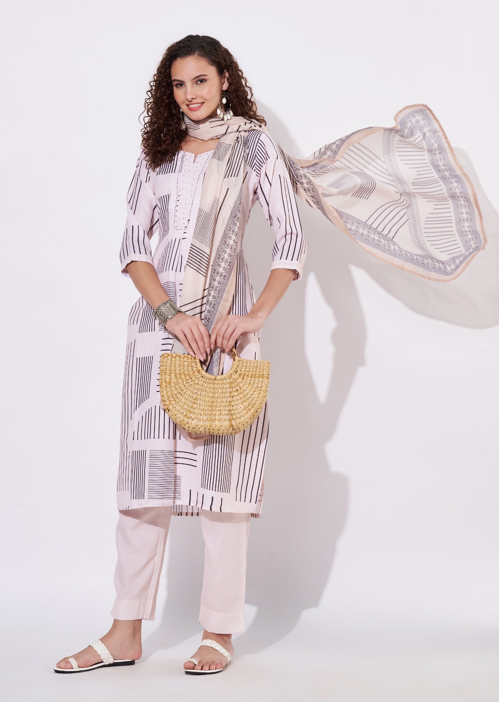 Beige Linen Cotton Straight cut Suit