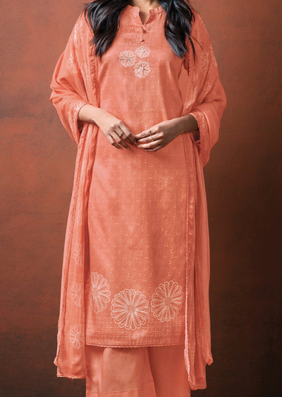 Peach Dola Silk Straight cut Suit