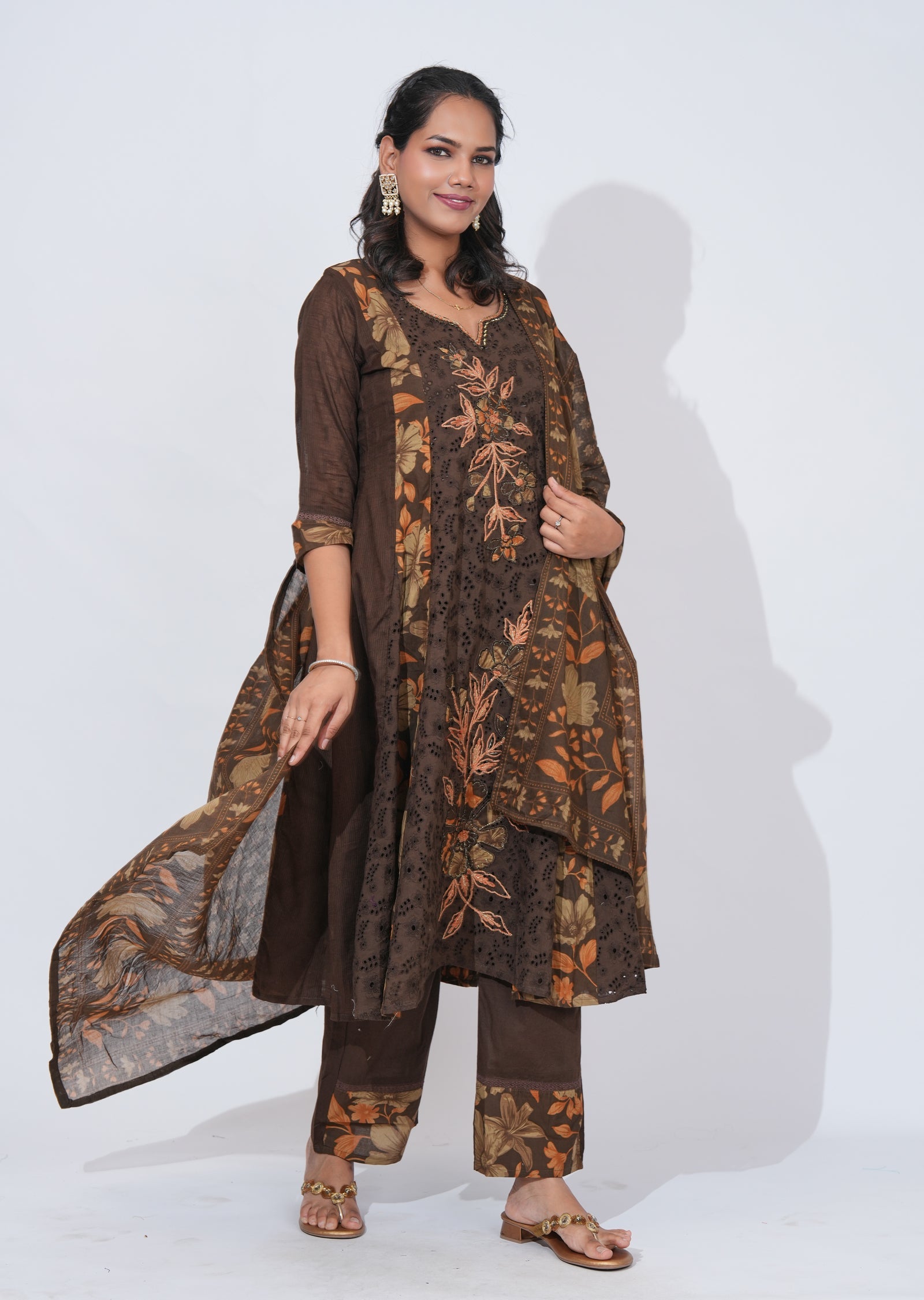 Brwon Cotton Anarkali Suit