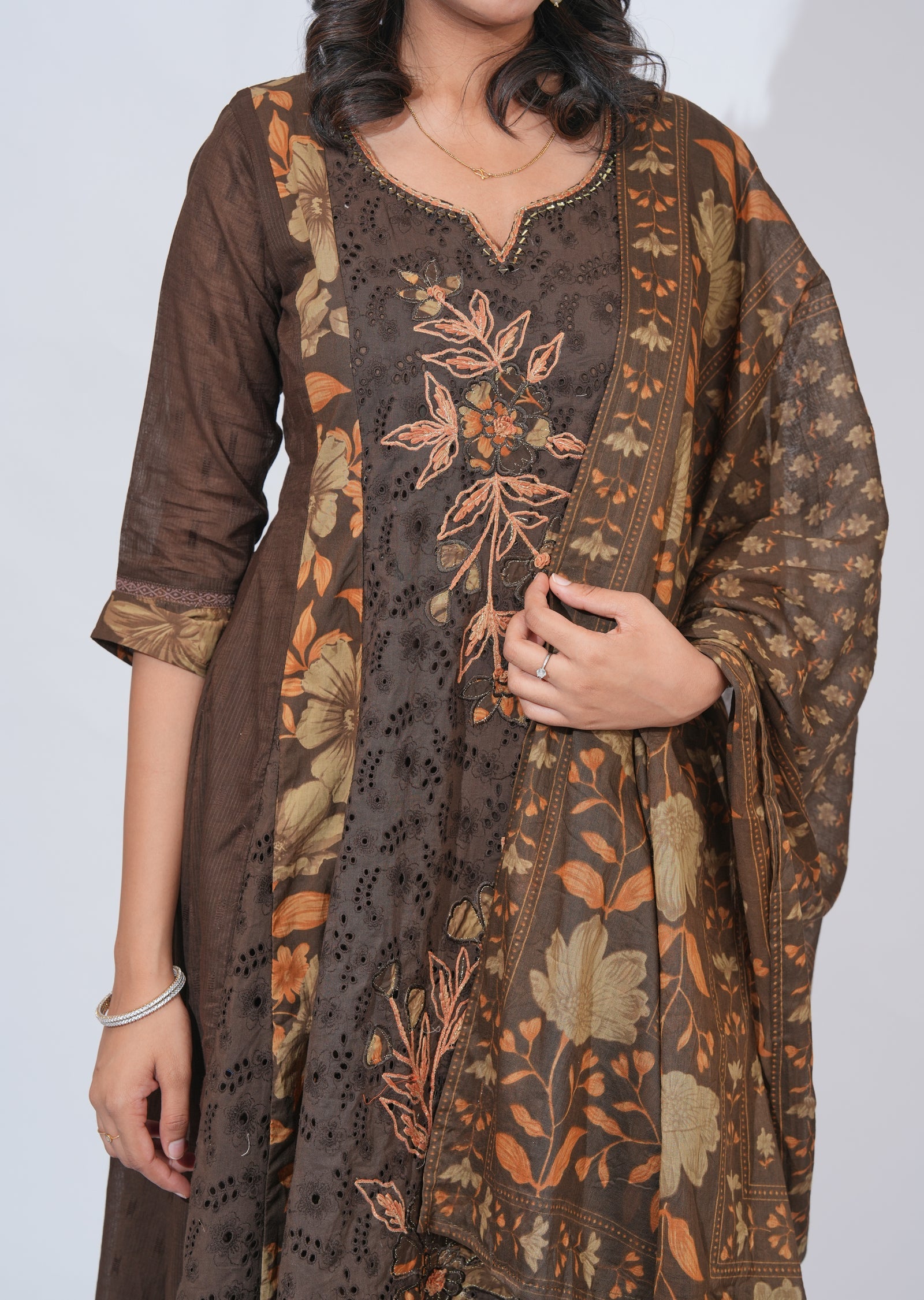 Brwon Cotton Anarkali Suit