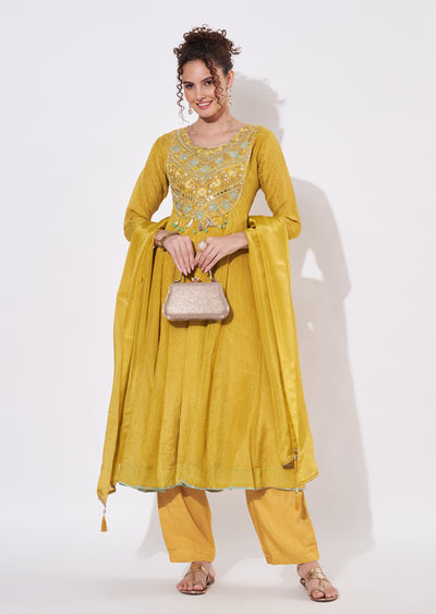 Mustard Tissue Anarkali Suit