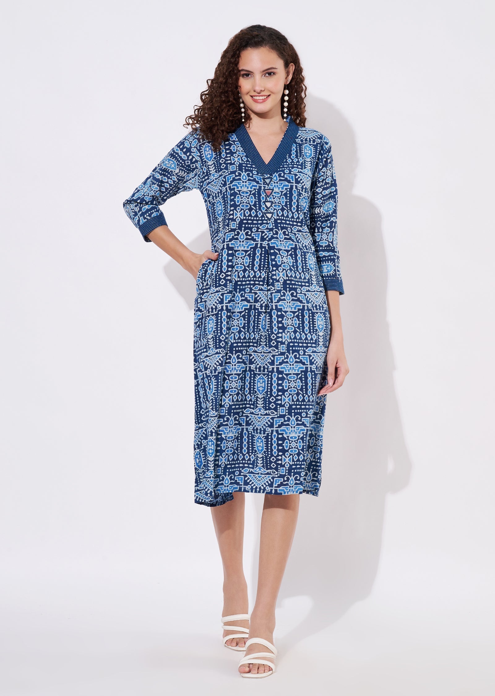 Blue Cotton Frock Kurti