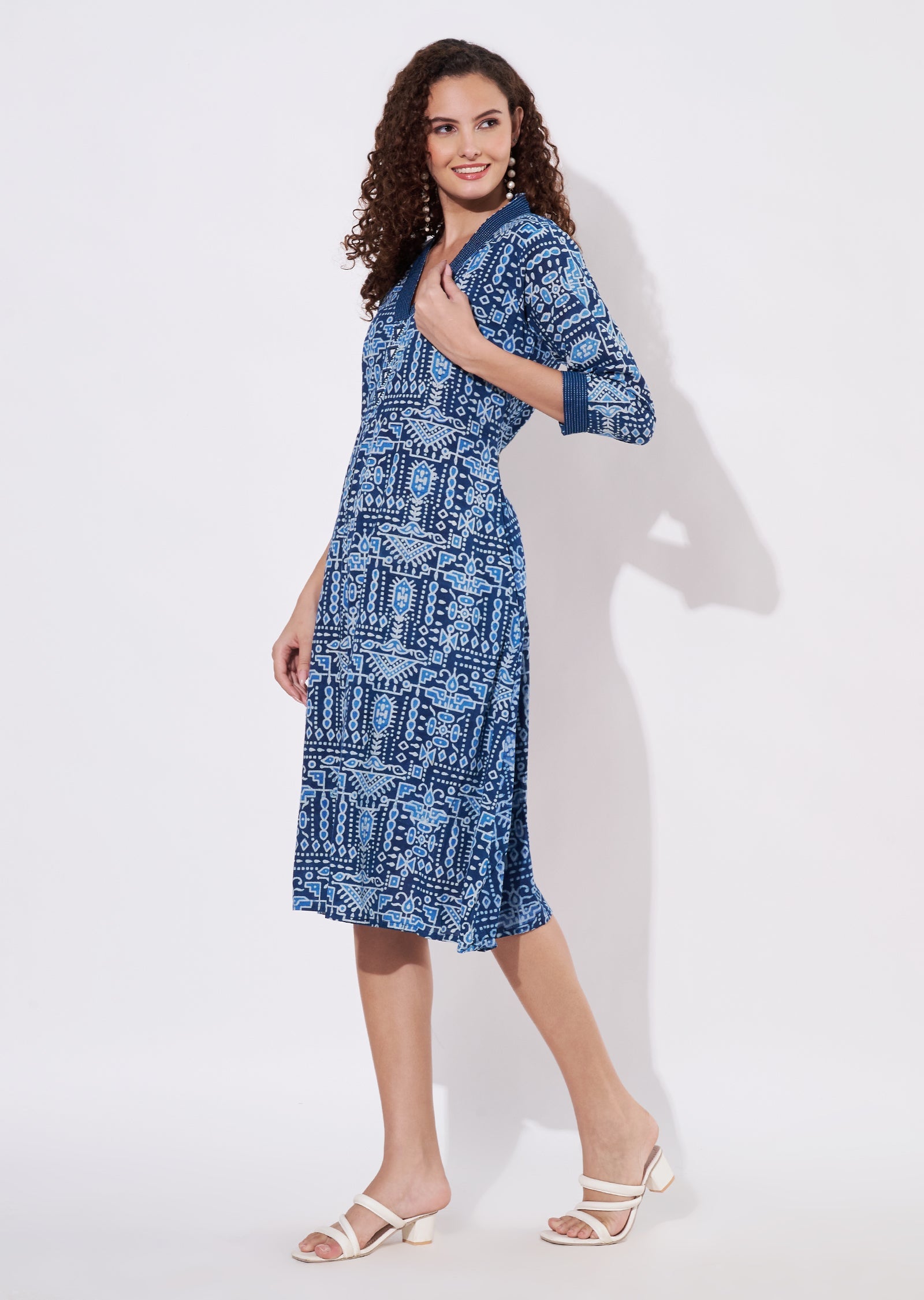 Blue Cotton Frock Kurti