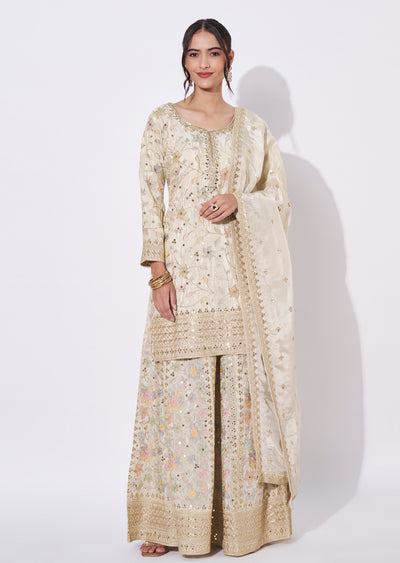 Cream Tissue Sharara Set
