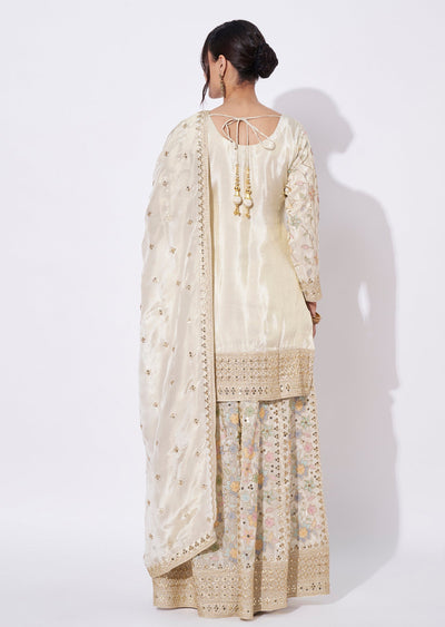 Cream Tissue Sharara Set