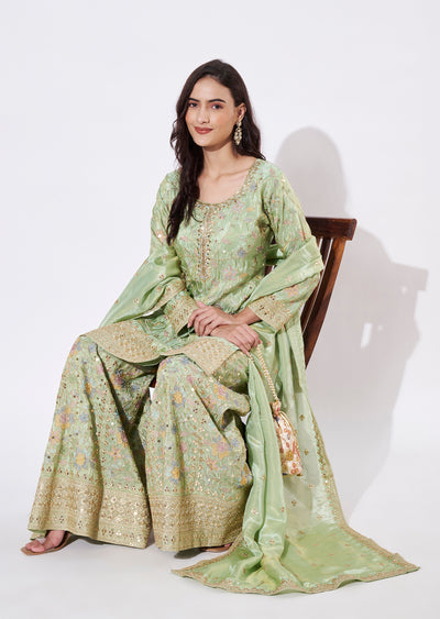 Green Tissue Sharara Set