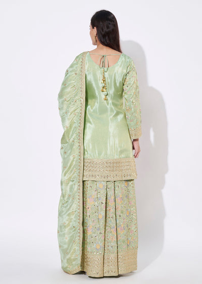 Green Tissue Sharara Set