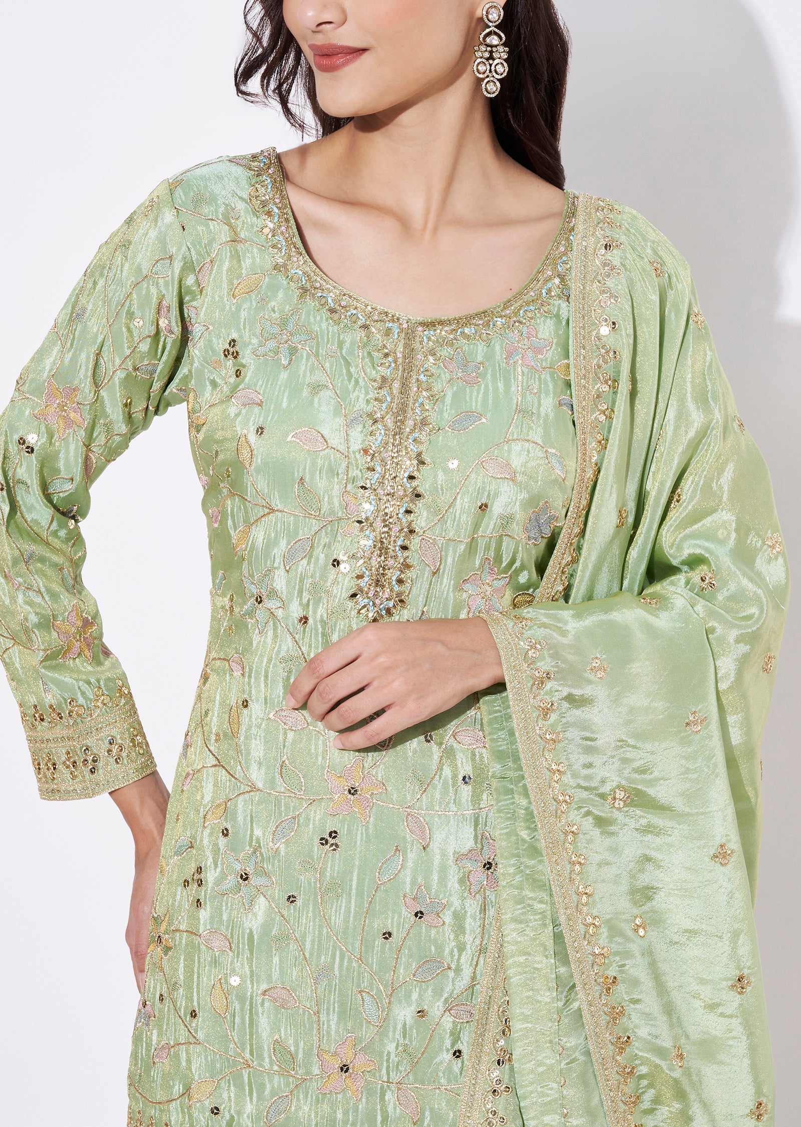 light green satin slip dress Mint Green Sharara Set – Panache Haute Couture main image 0