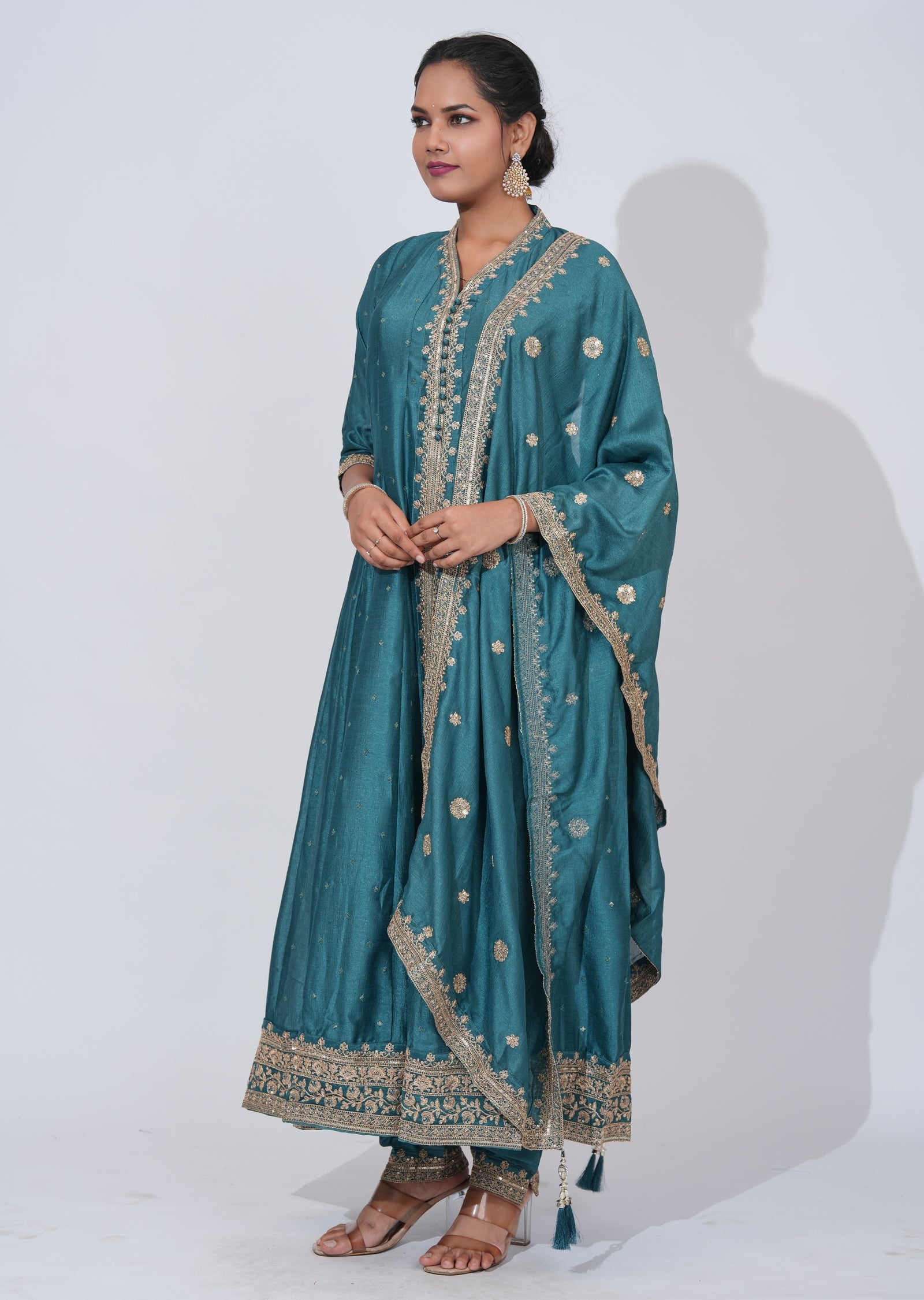 Blue silk Anarkali Suit