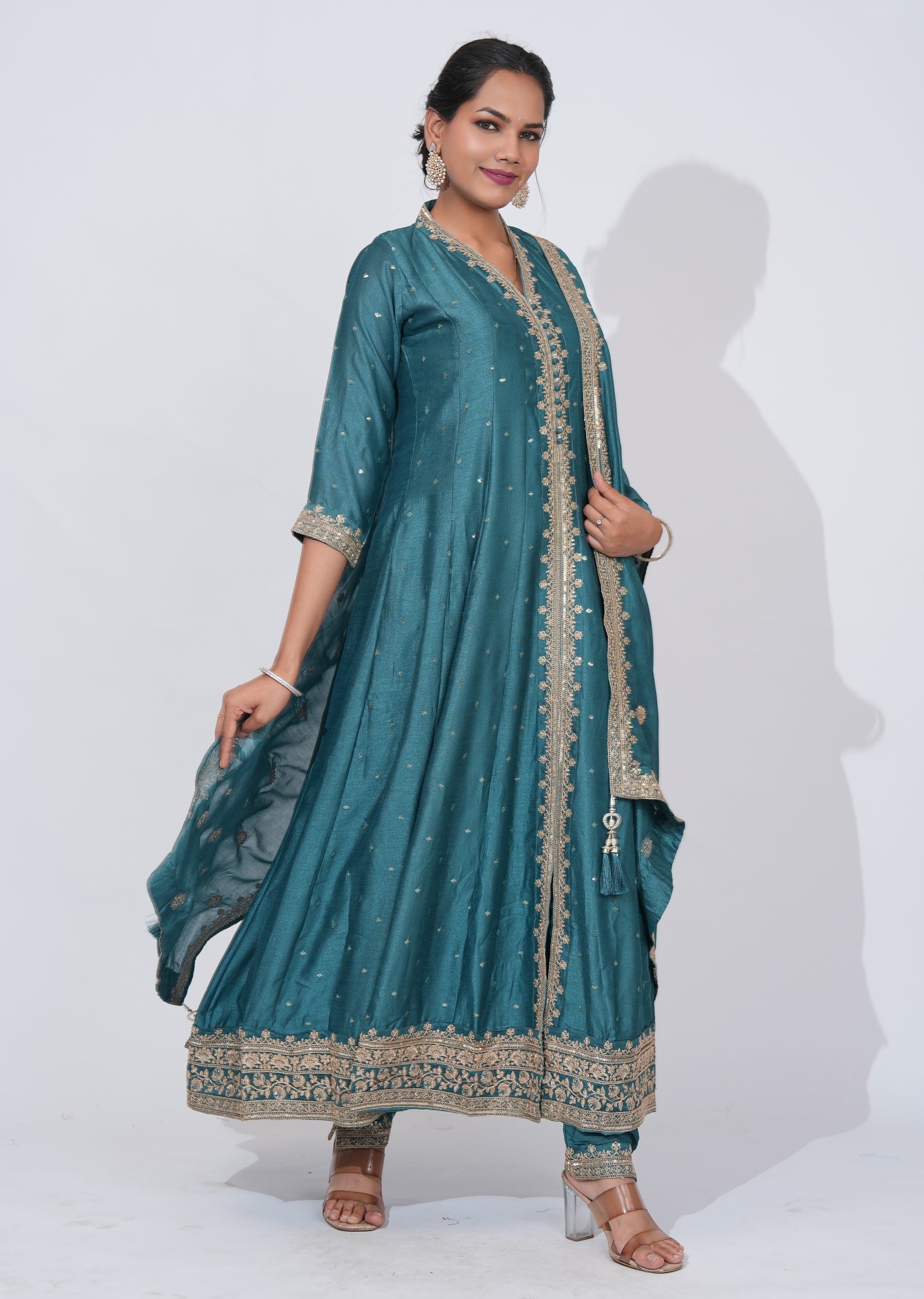Blue silk Anarkali Suit