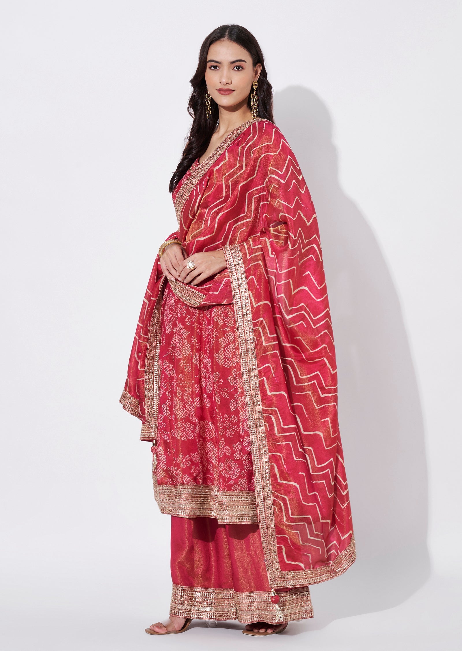 Pink Tissue Anarkali Suit