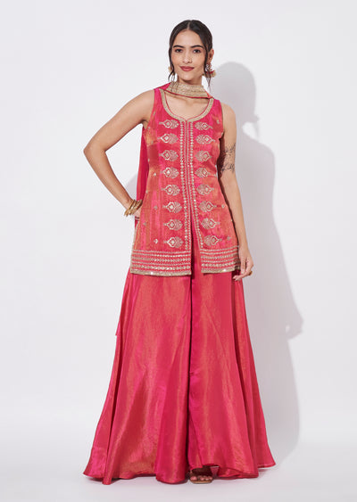 Pink Tissue Sharara Set