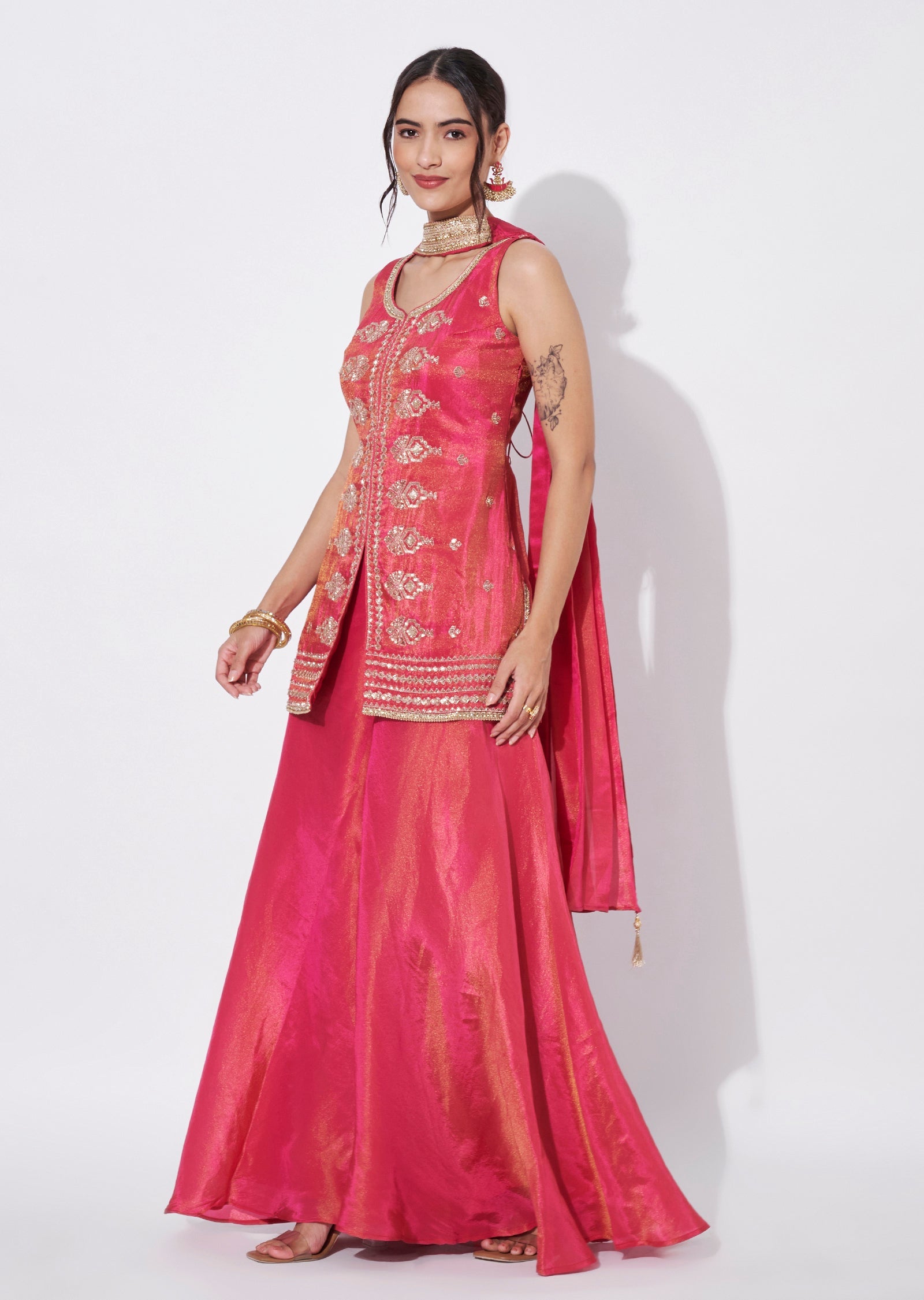 Pink Tissue Sharara Set