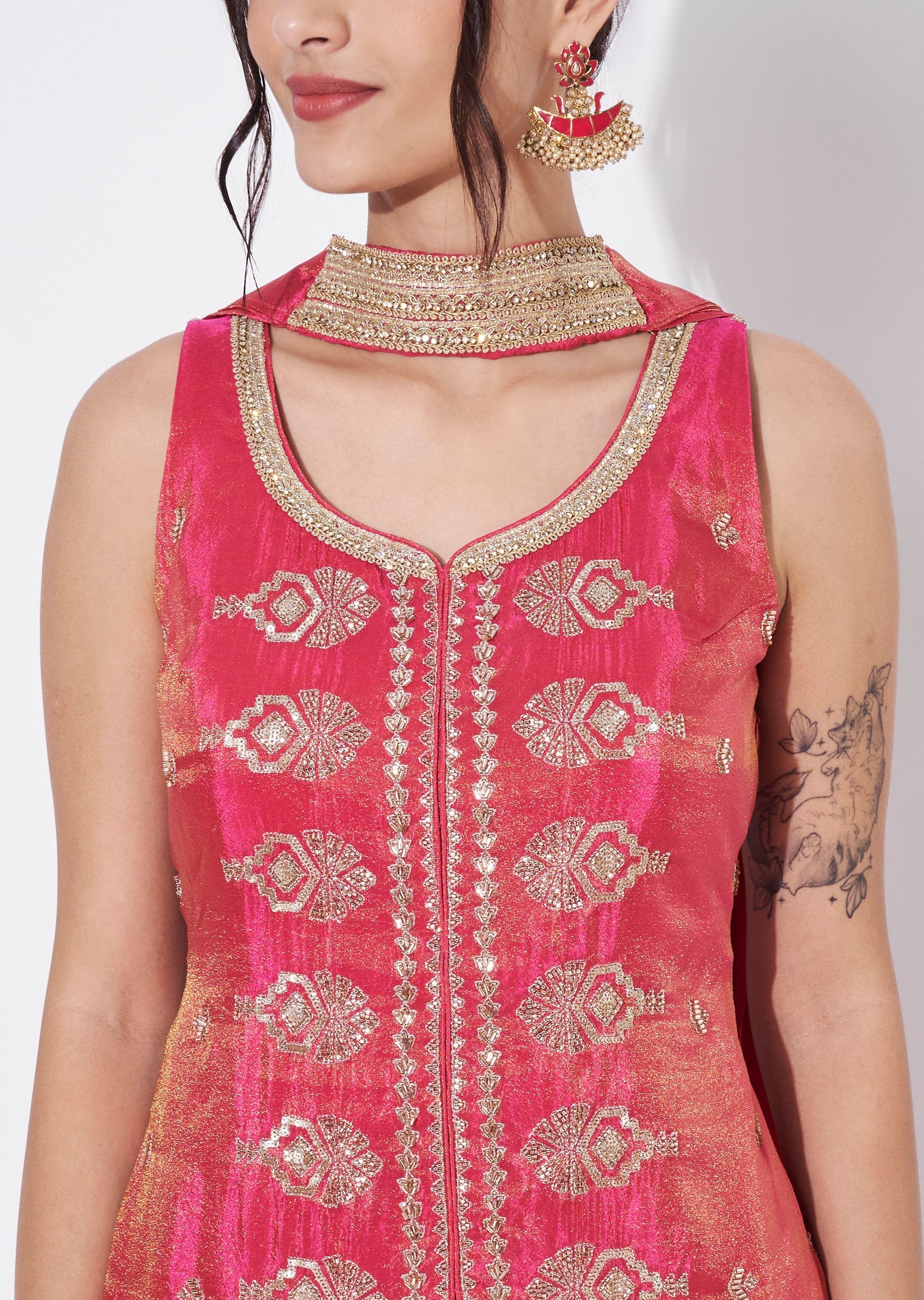 Pink Tissue Sharara Set