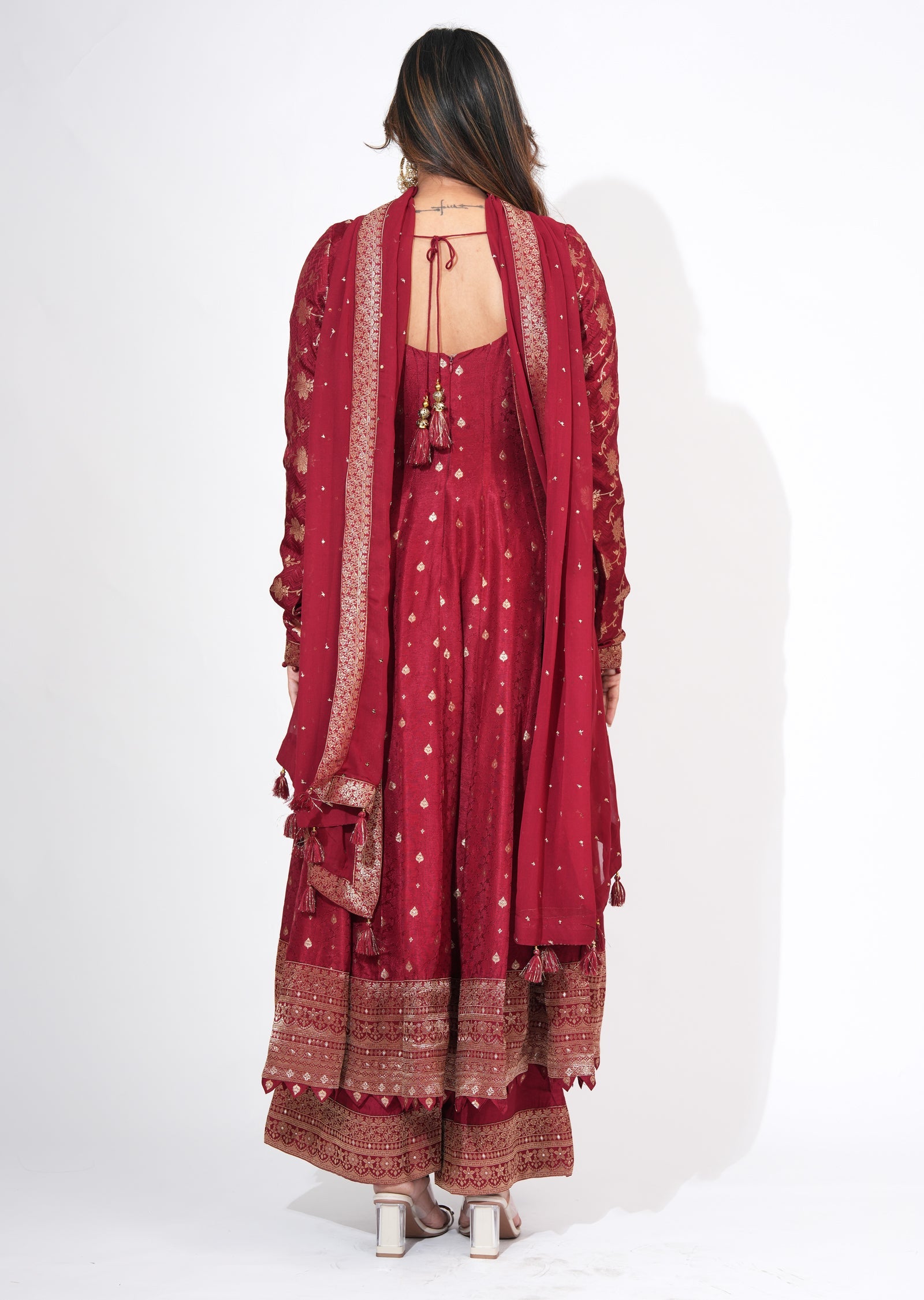 Maroon Silk Anarkali Set