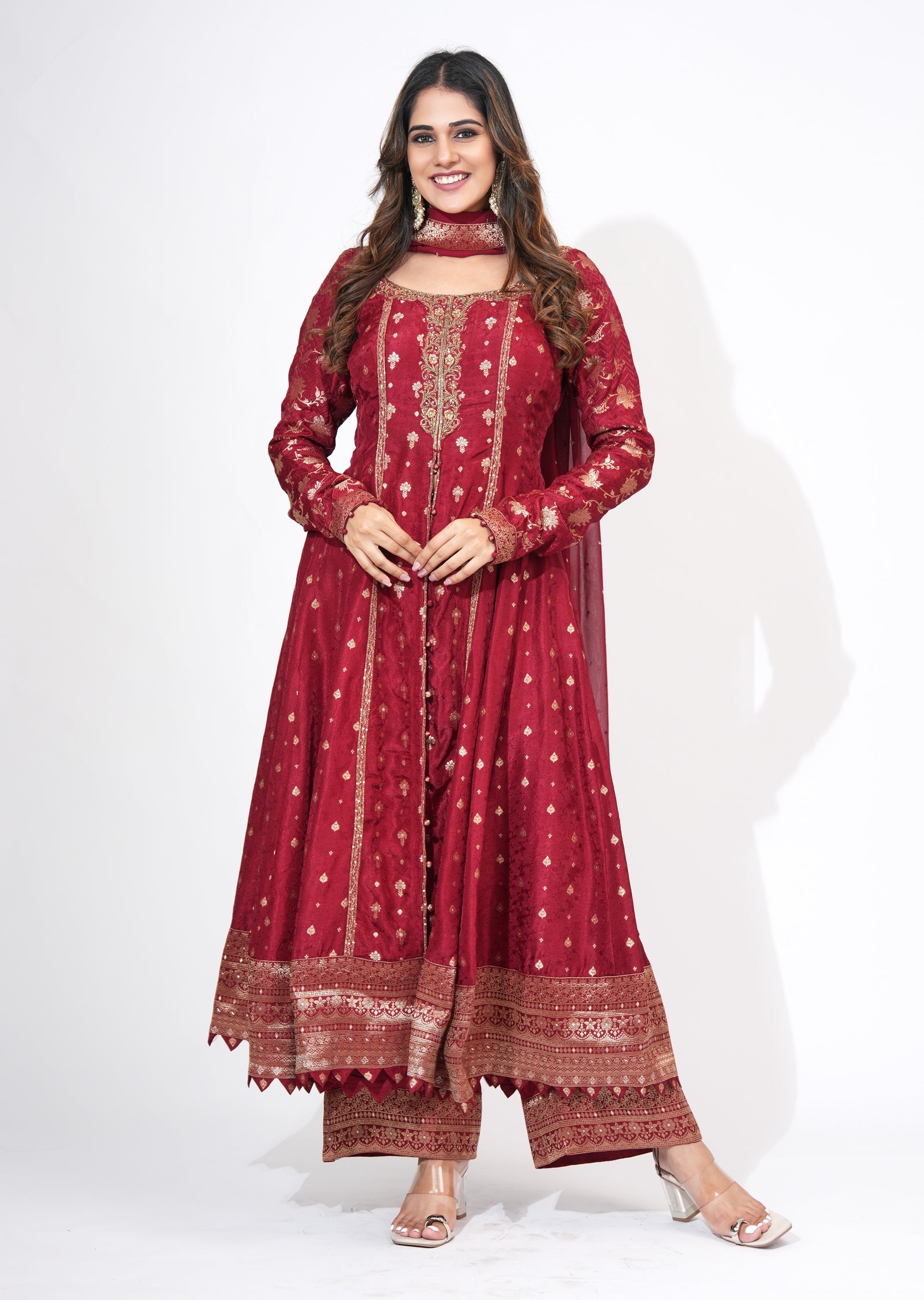 Maroon Silk Anarkali Set