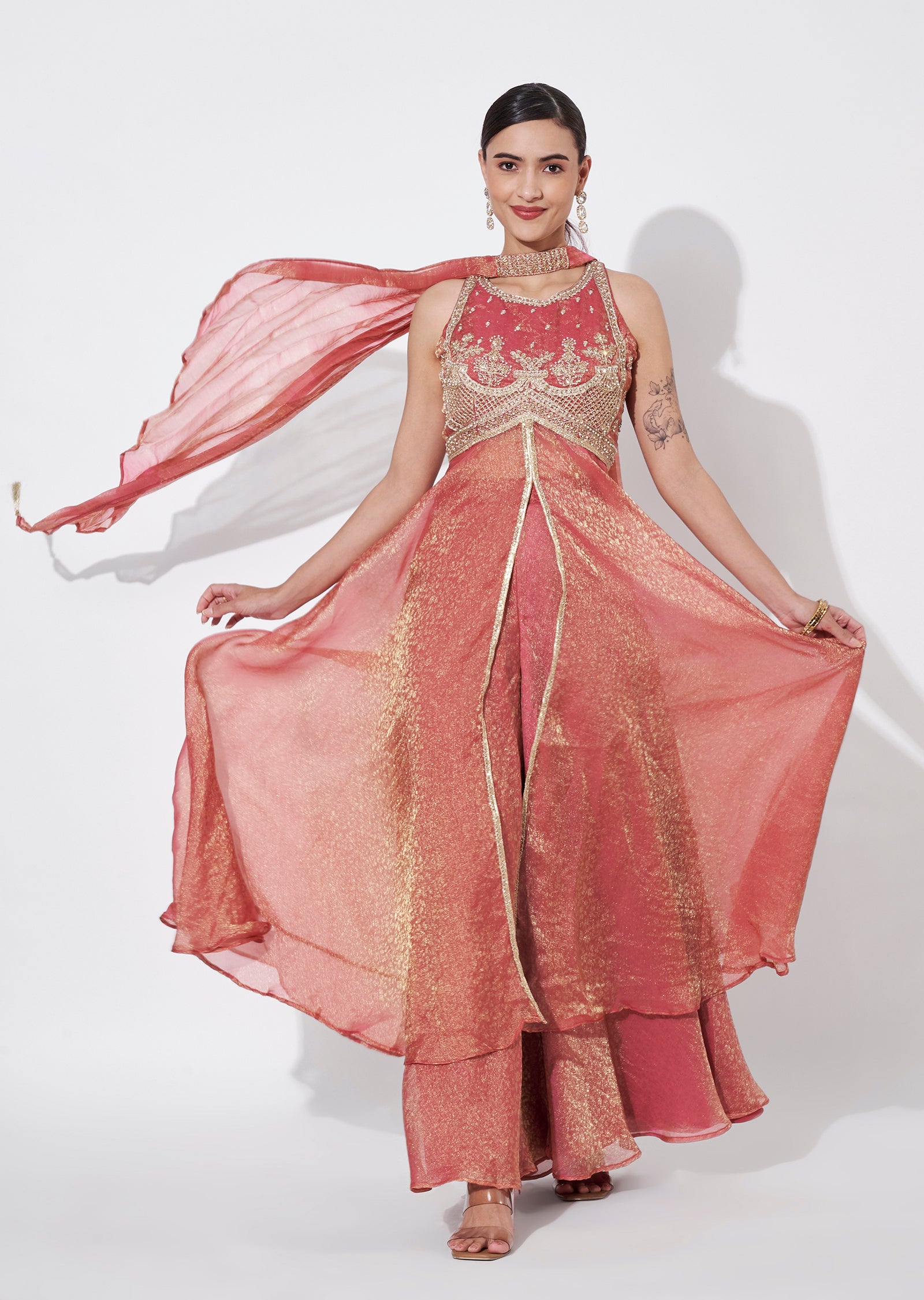 Onion Pink Tissue Anarkali Suit
