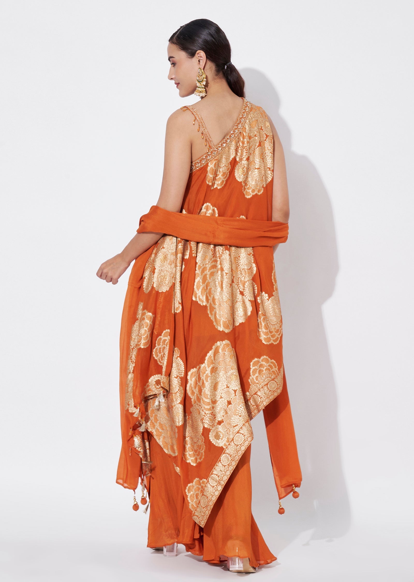 Rust Silk Sharara Set