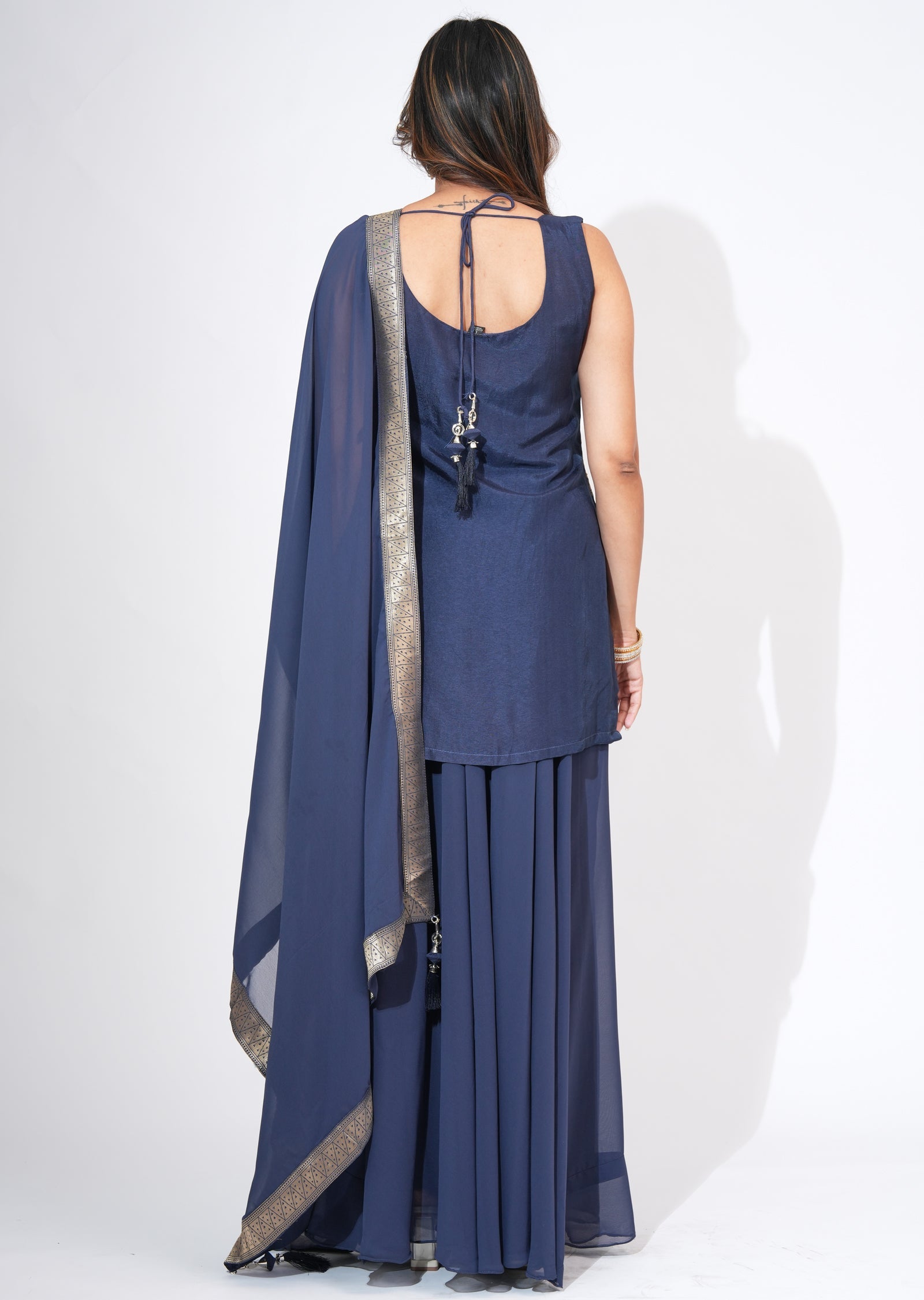 Navy Blue silk Sharara Set