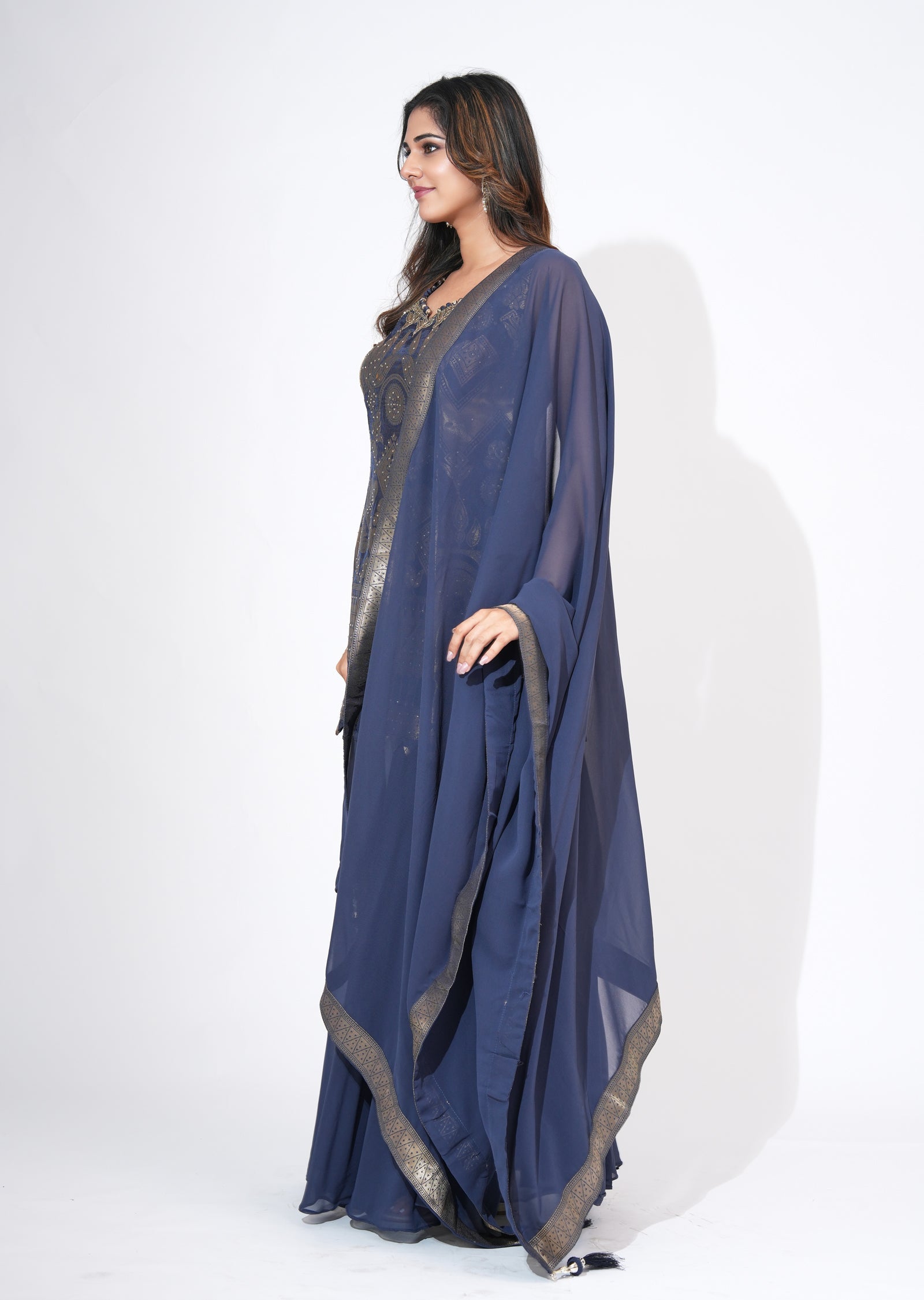 Navy Blue silk Sharara Set