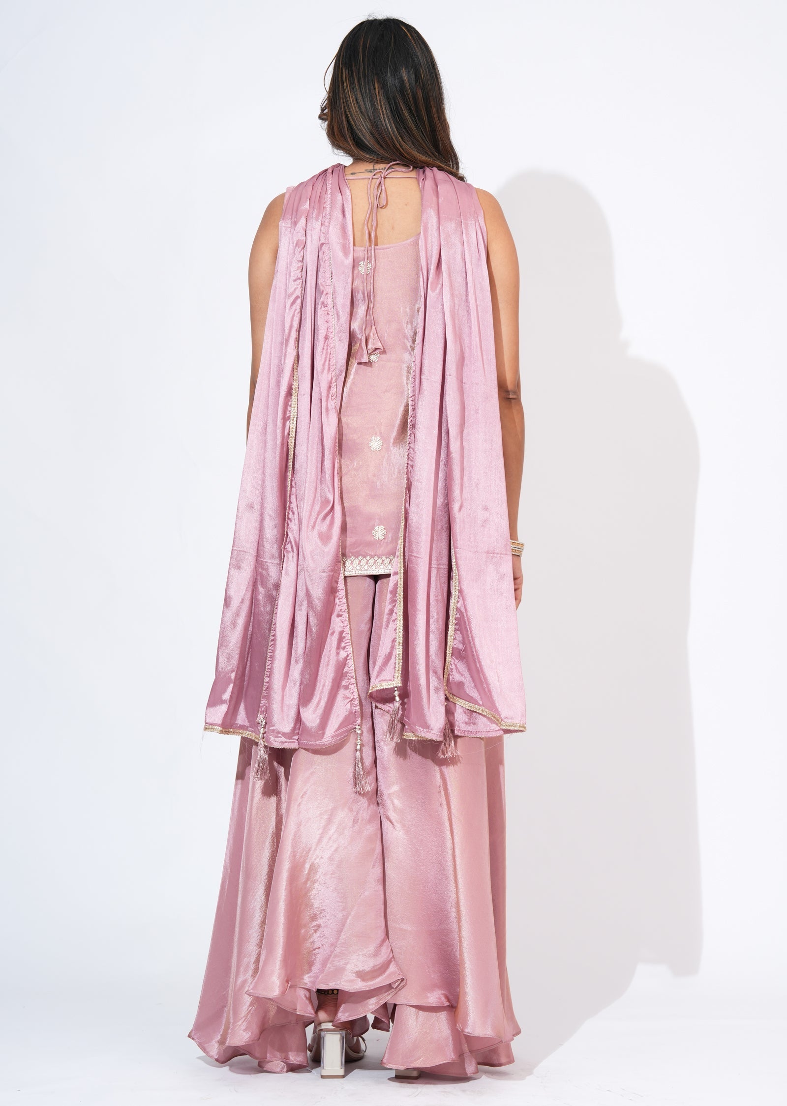 Pink Tissue Sharara Set