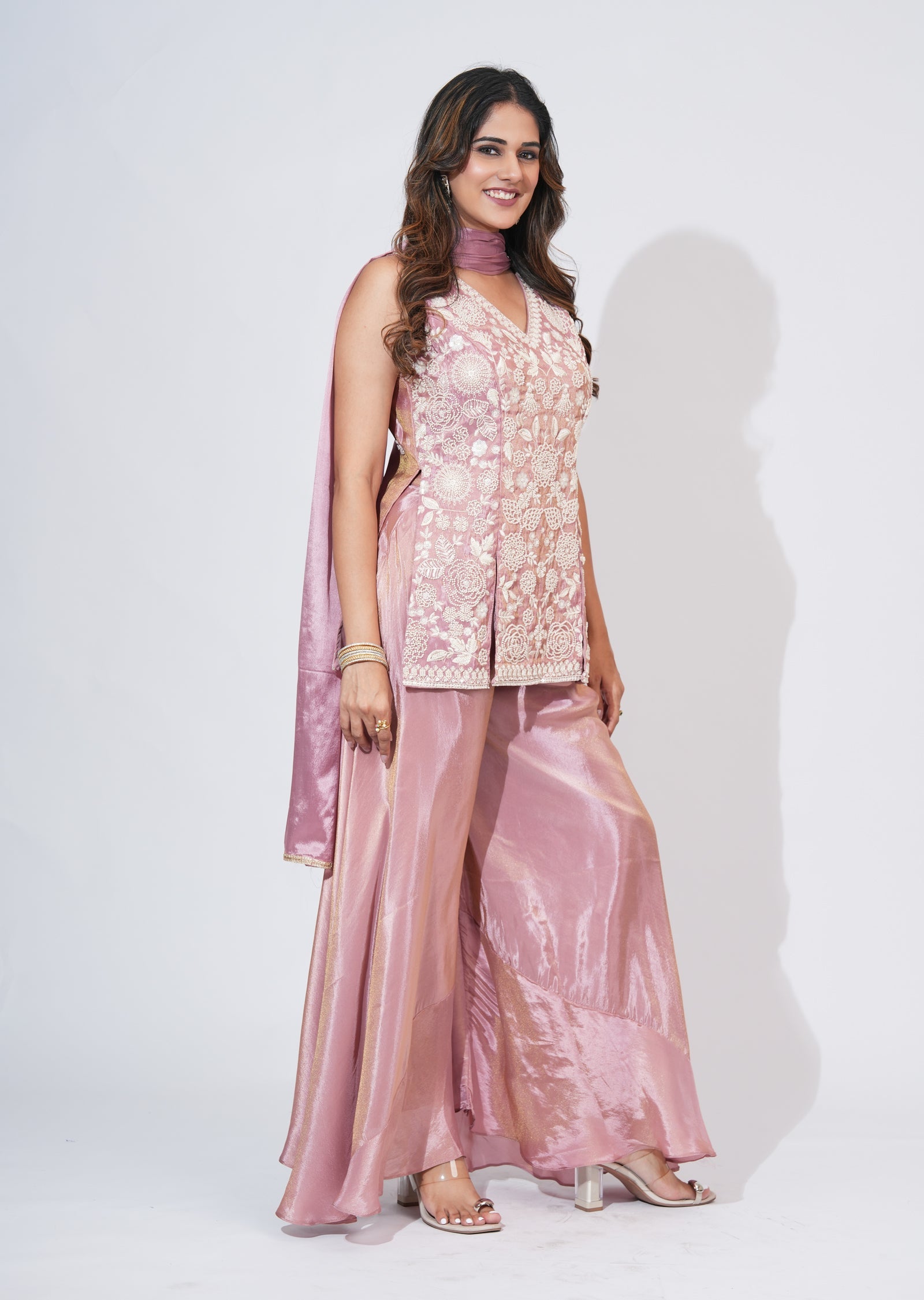 Pink Tissue Sharara Set