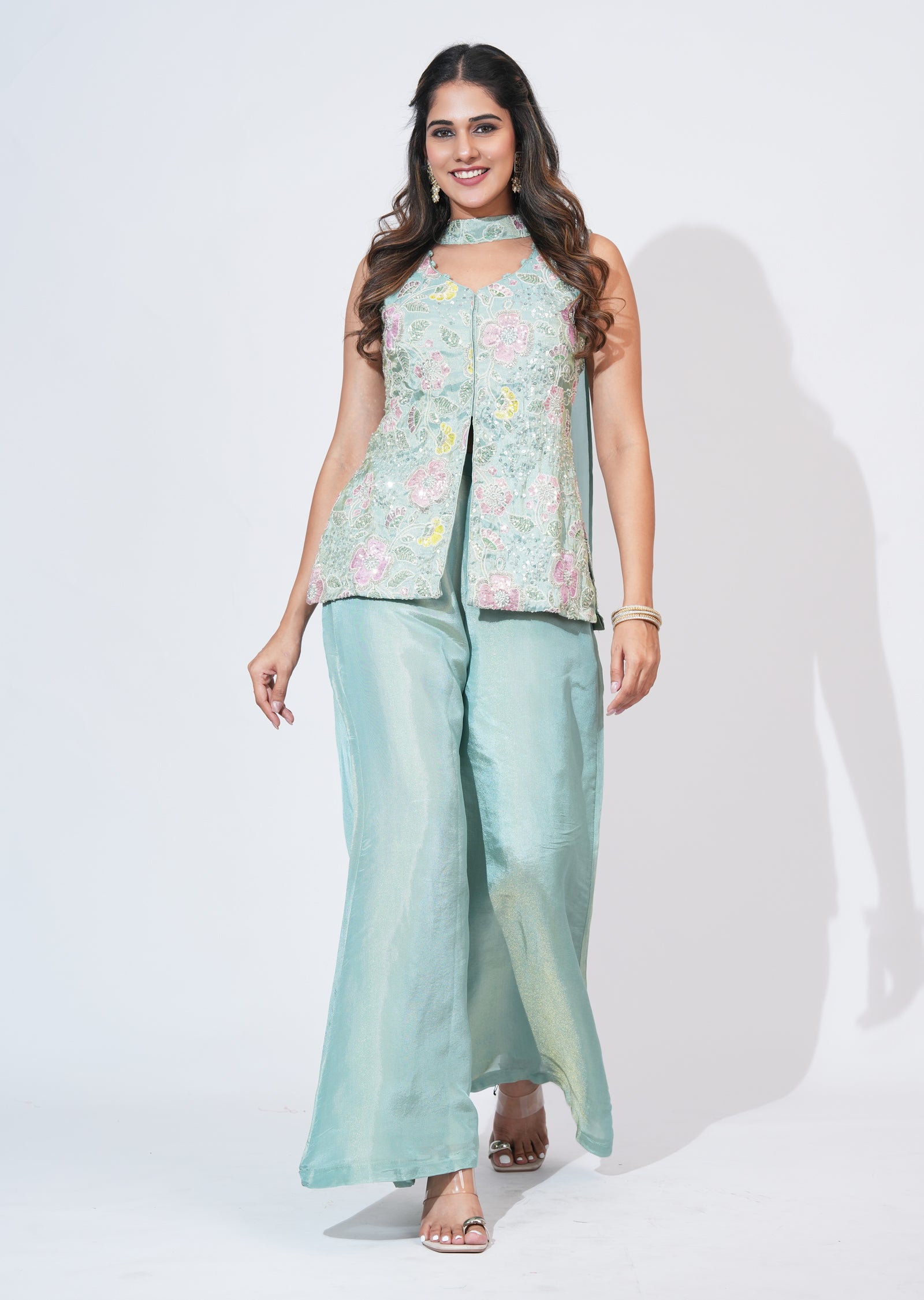 Green Tissue Sharara Set
