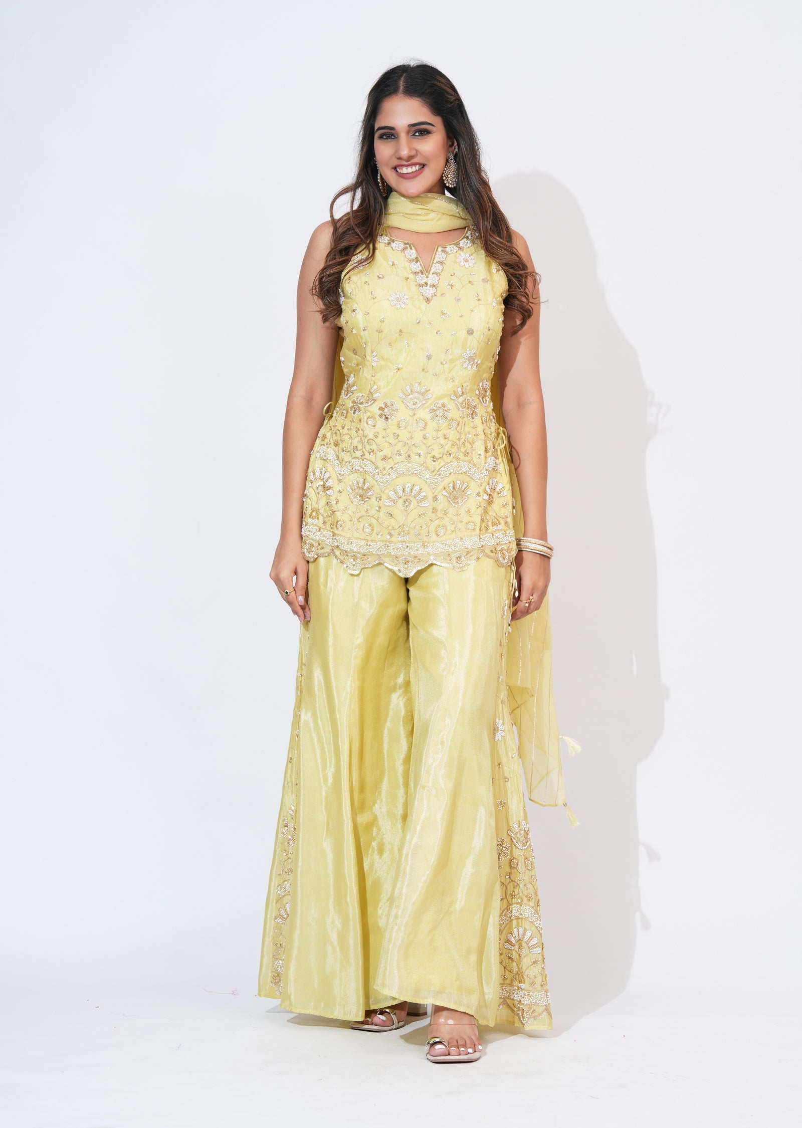 Yellow Tissue Sharara Set