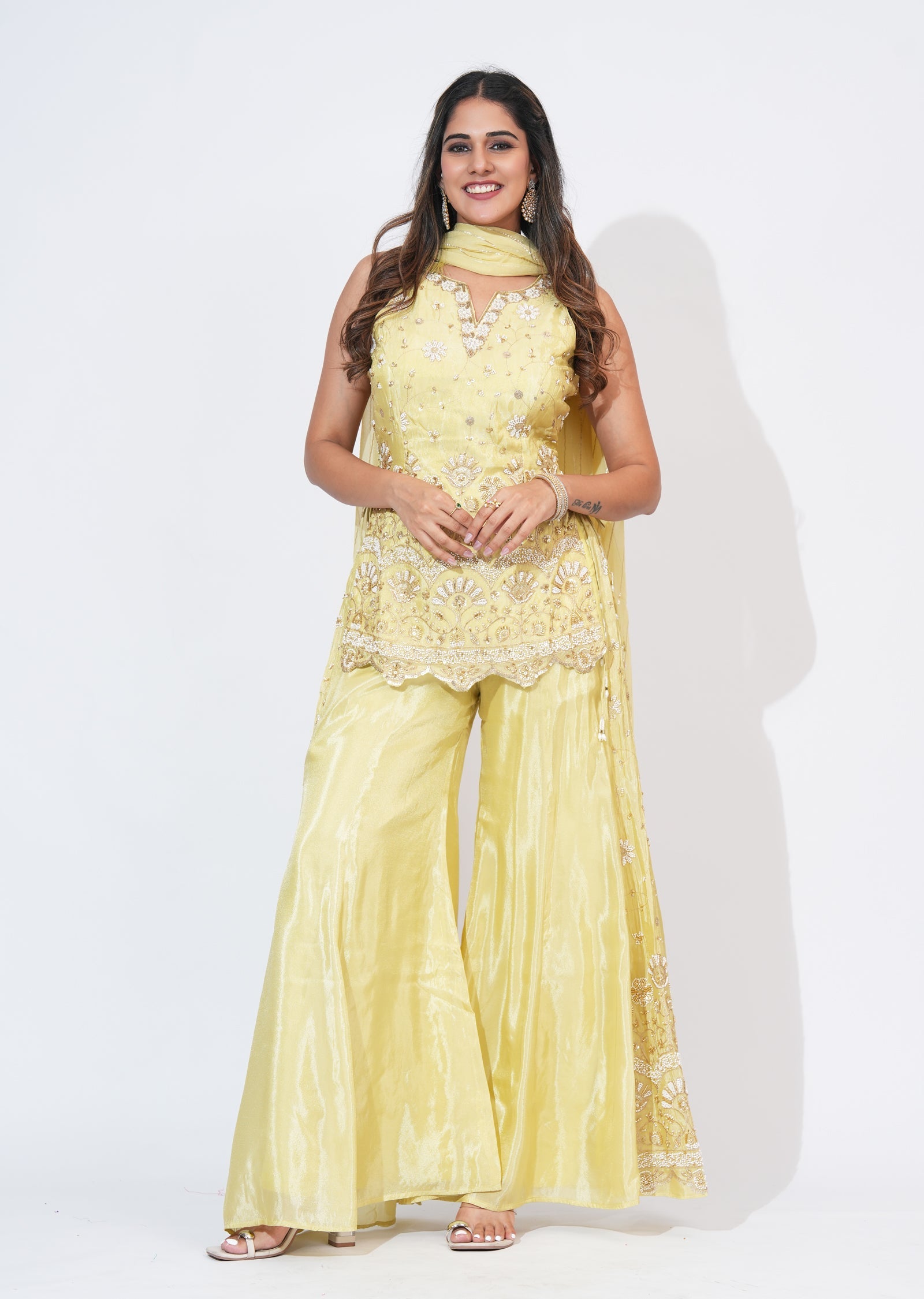 Yellow Tissue Sharara Set