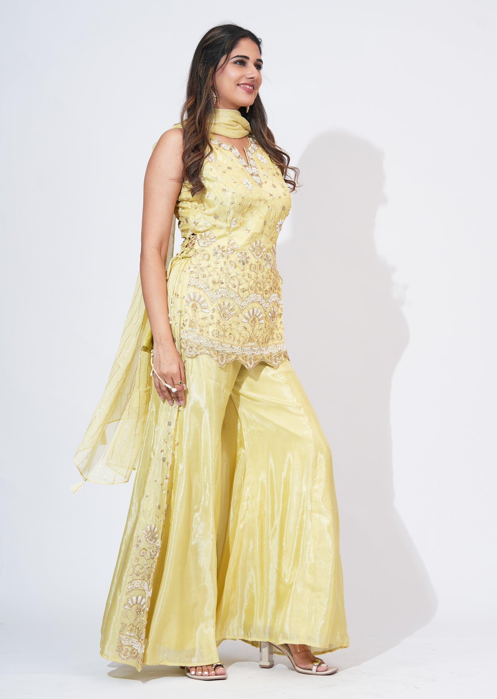 Yellow Tissue Sharara Set