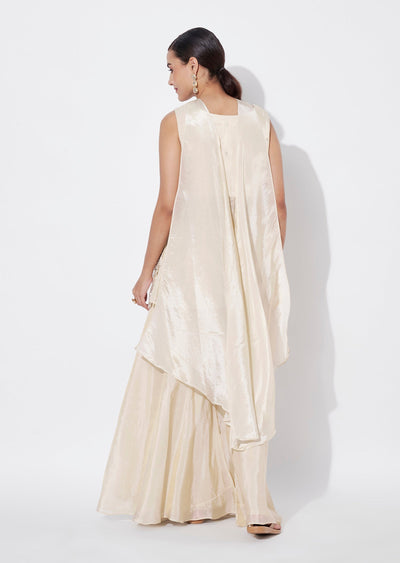 Cream Tissue Sharara Set