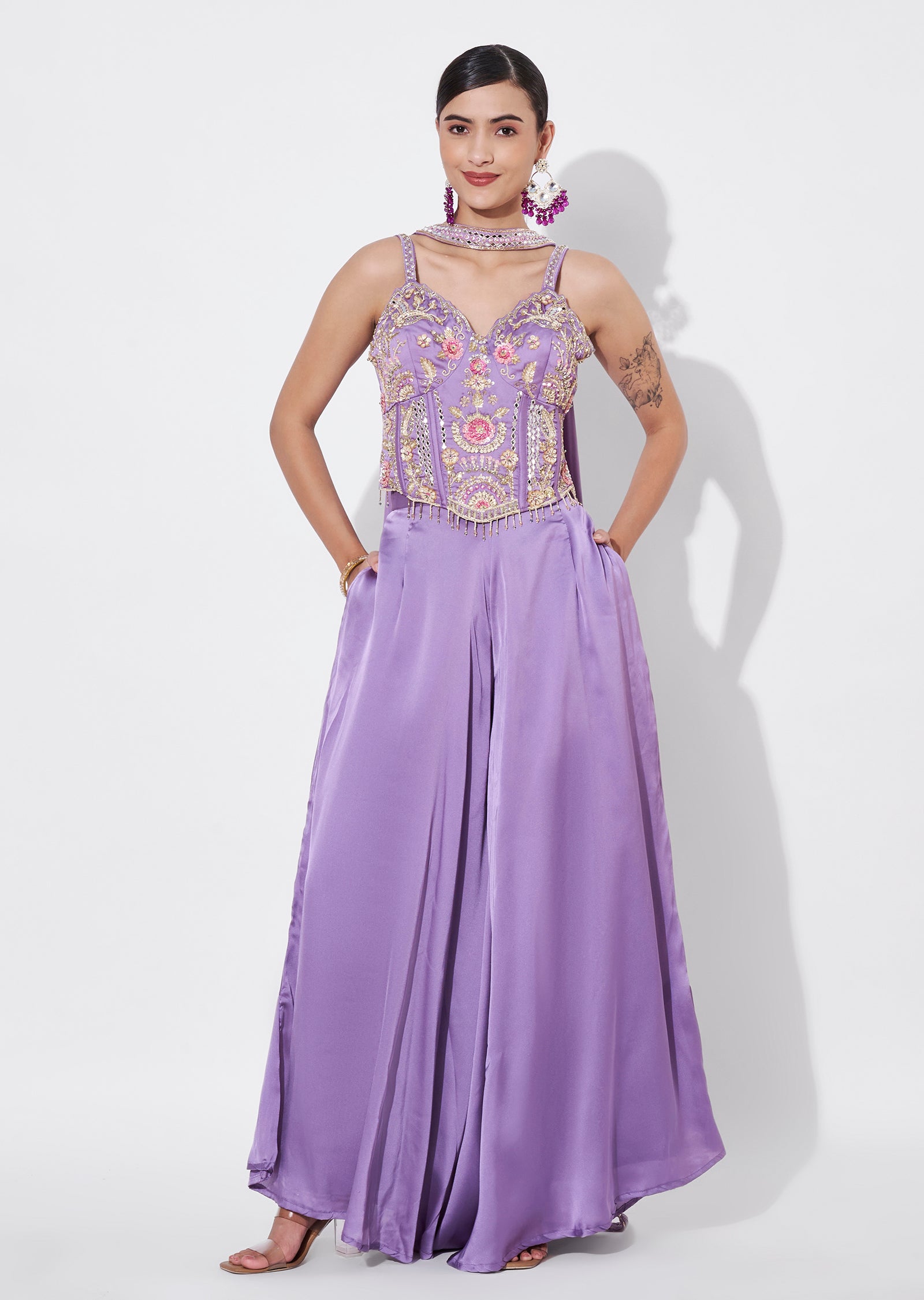 Lavender Silk Indowestern set