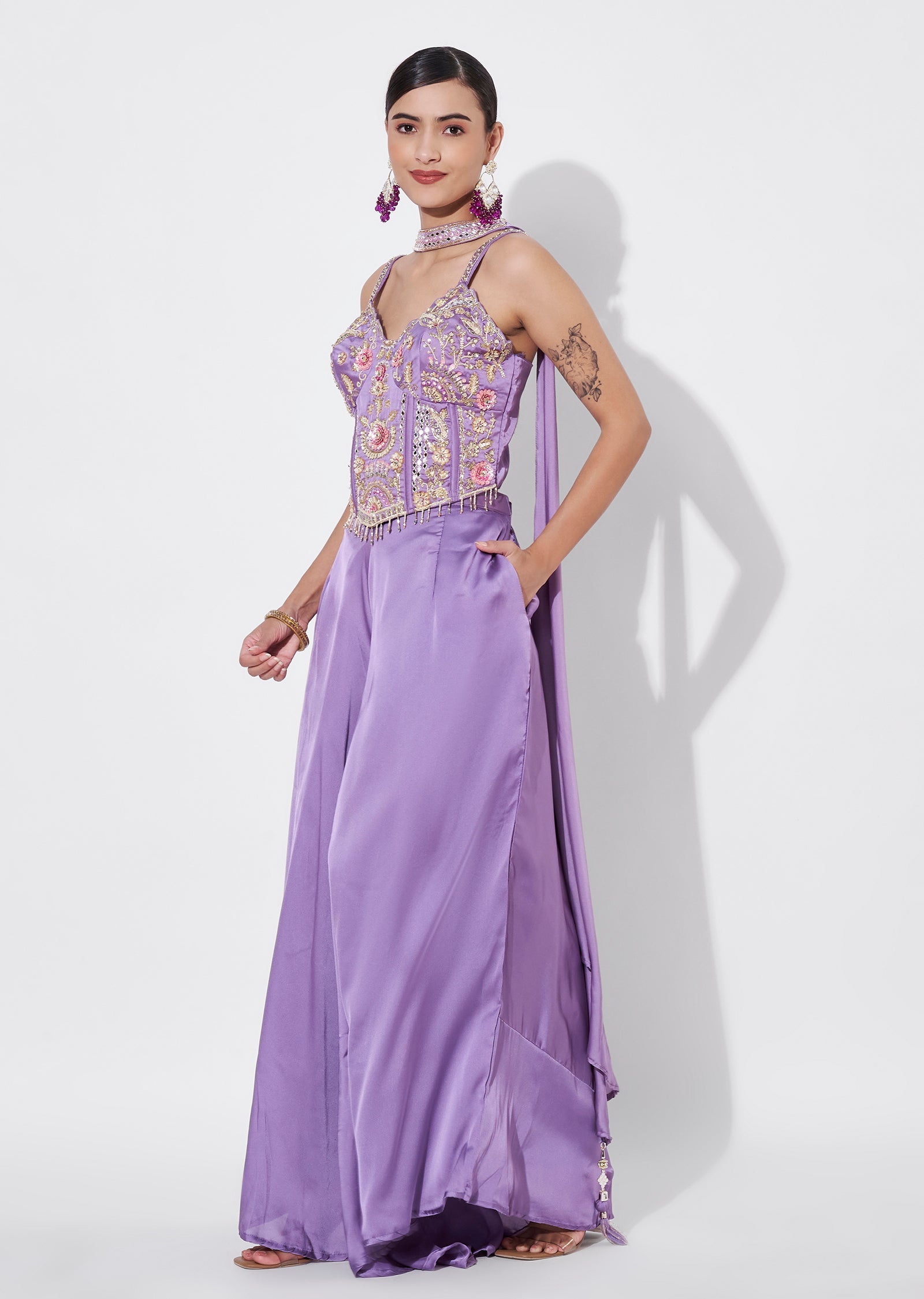 Lavender Silk Indowestern set
