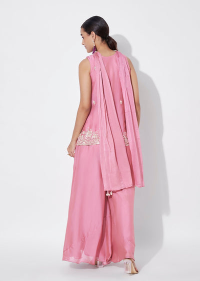 Pink Silk Sharara Set