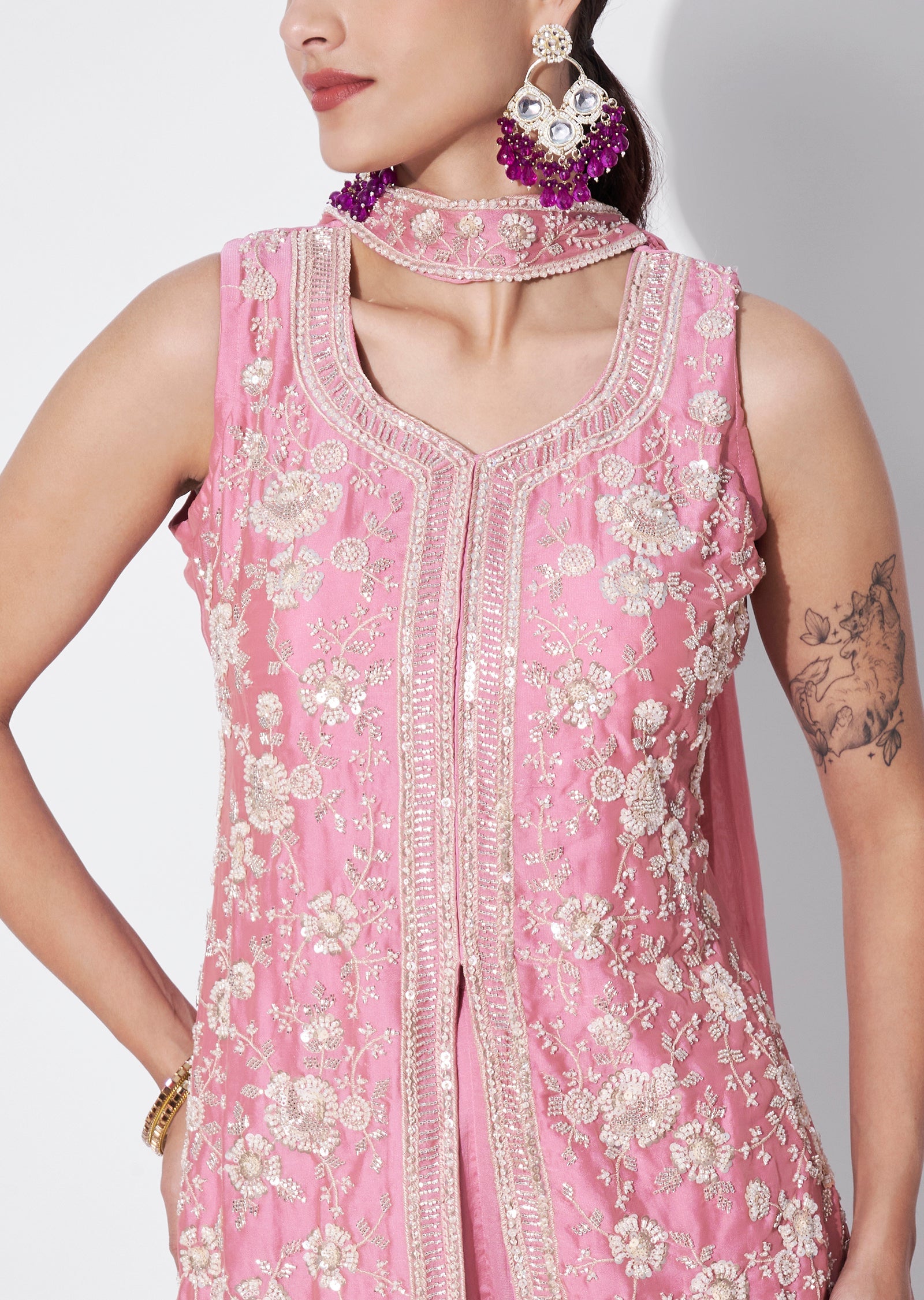 Pink Silk Sharara Set