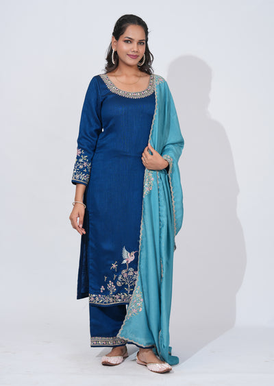 Blue Tissue straight cut Suit