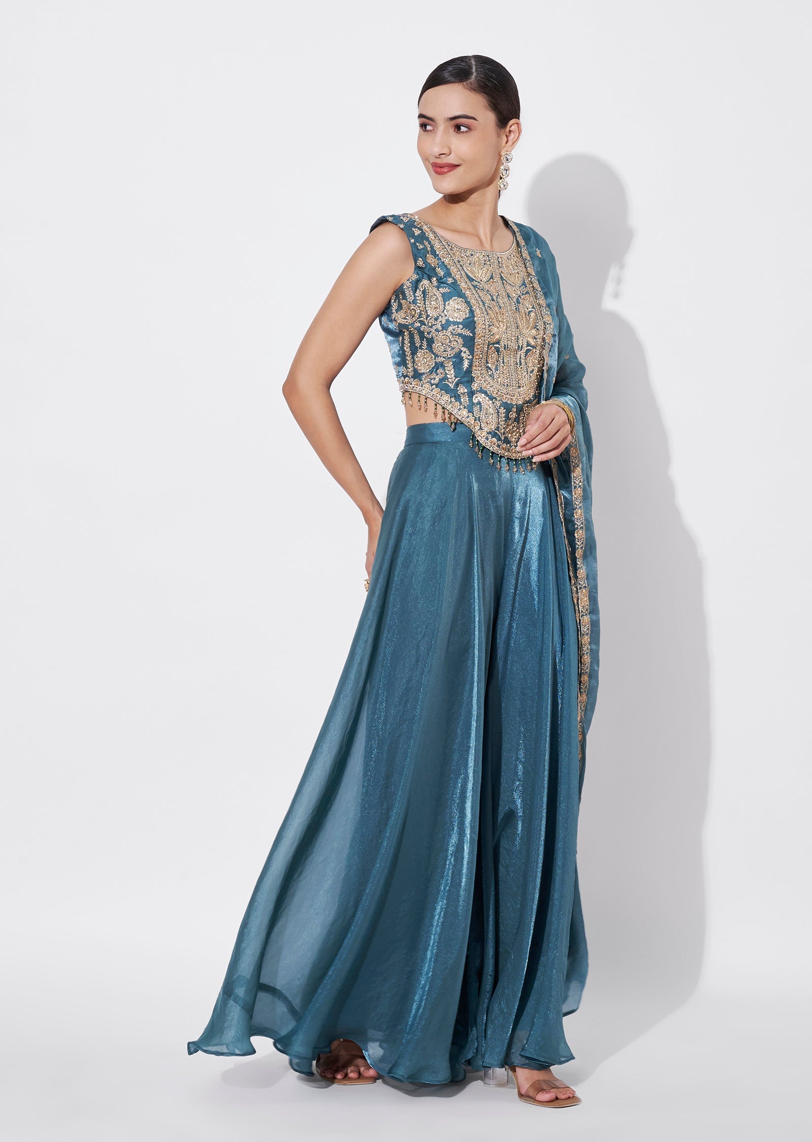 Blue Tissue Indowestern set